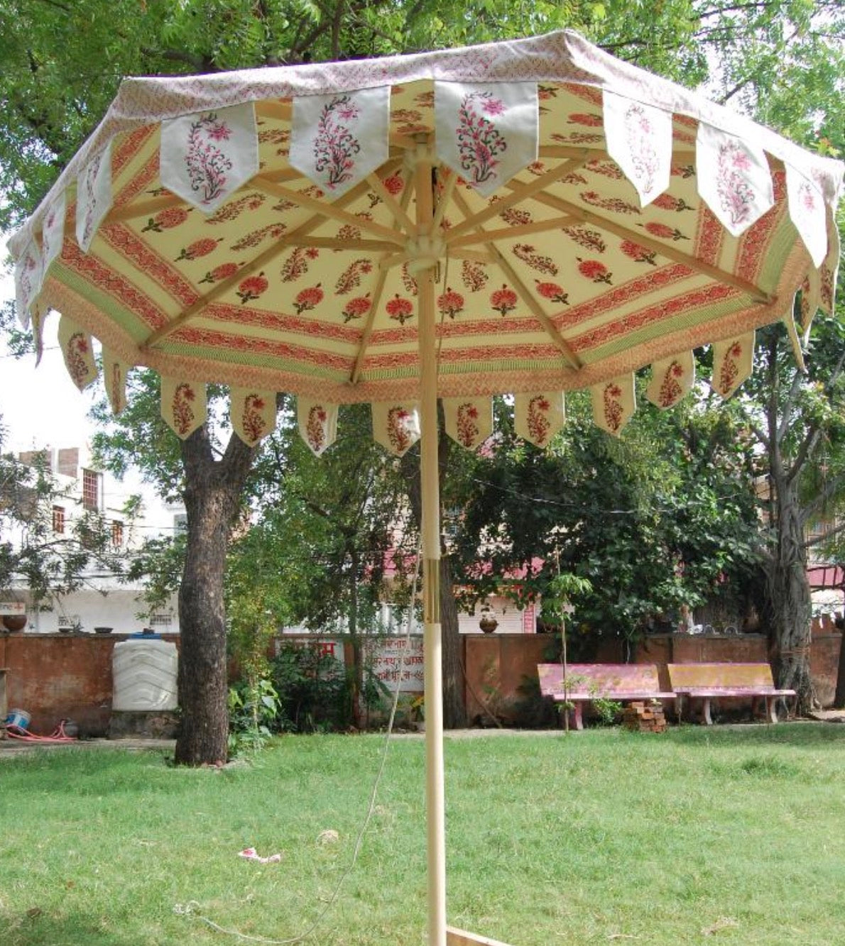 Pink Jaipur Motif Wooden Parasol - Pre-Order Arriving 7st August