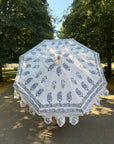 Jaipur Blue - Block Print, Wooden Parasol 2m
