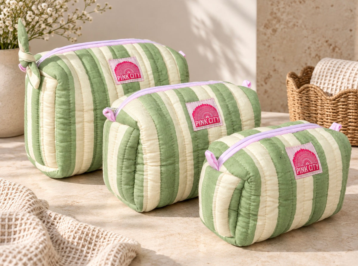 Matcha Stripe Set of Three Wash bags