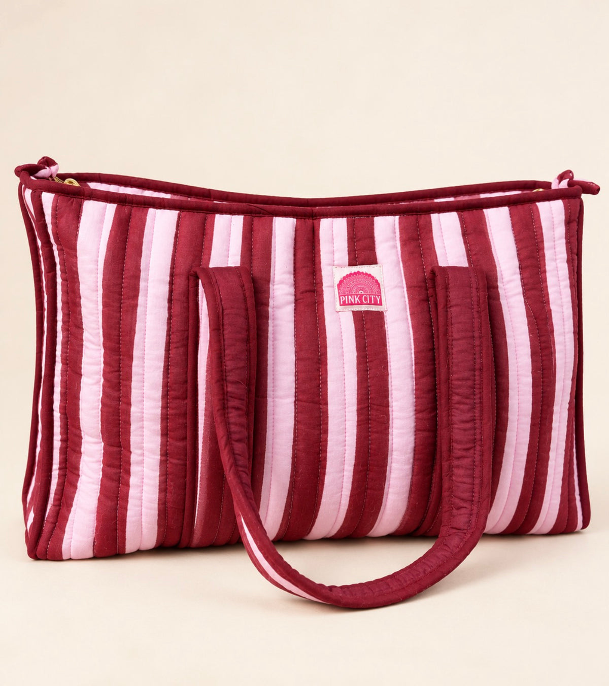 Burgundy Stripe Large Tote