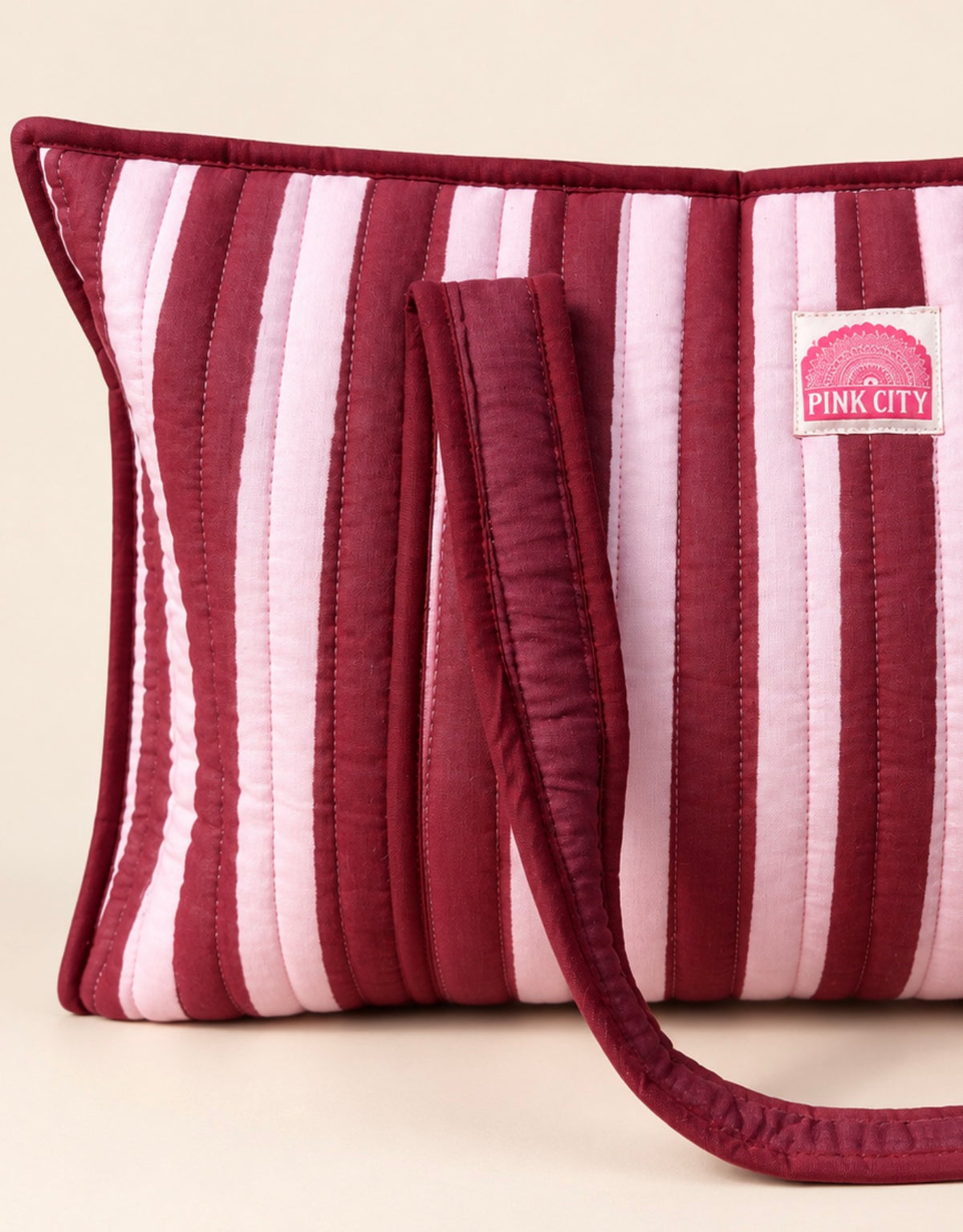 Burgundy Stripe Large Tote
