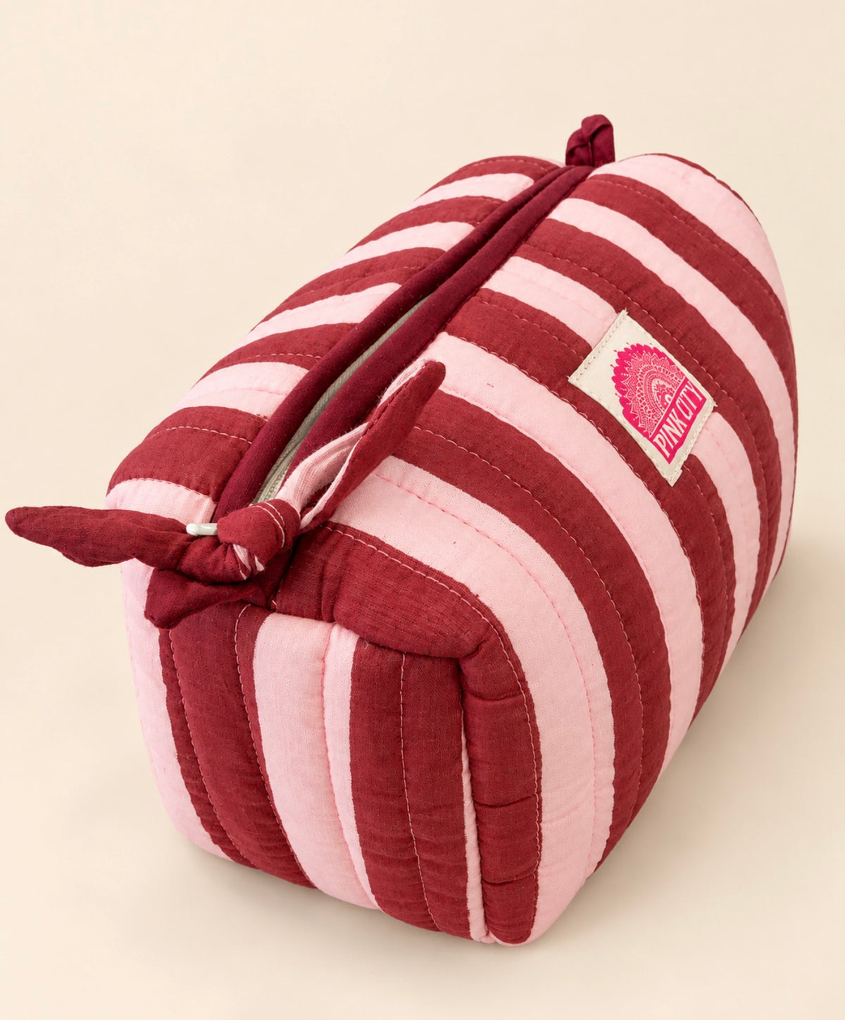 Burgundy Stripe Set of Three Wash bags