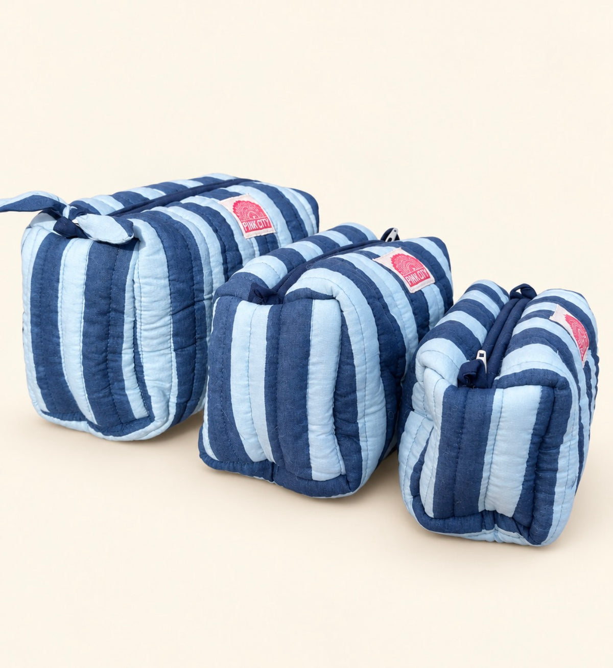 Navy Stripe Set of Three Wash bags