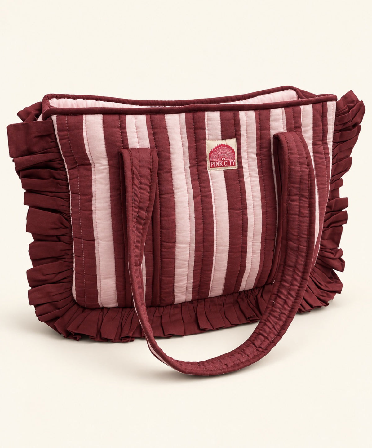 Burgundy Frill Midi Tote