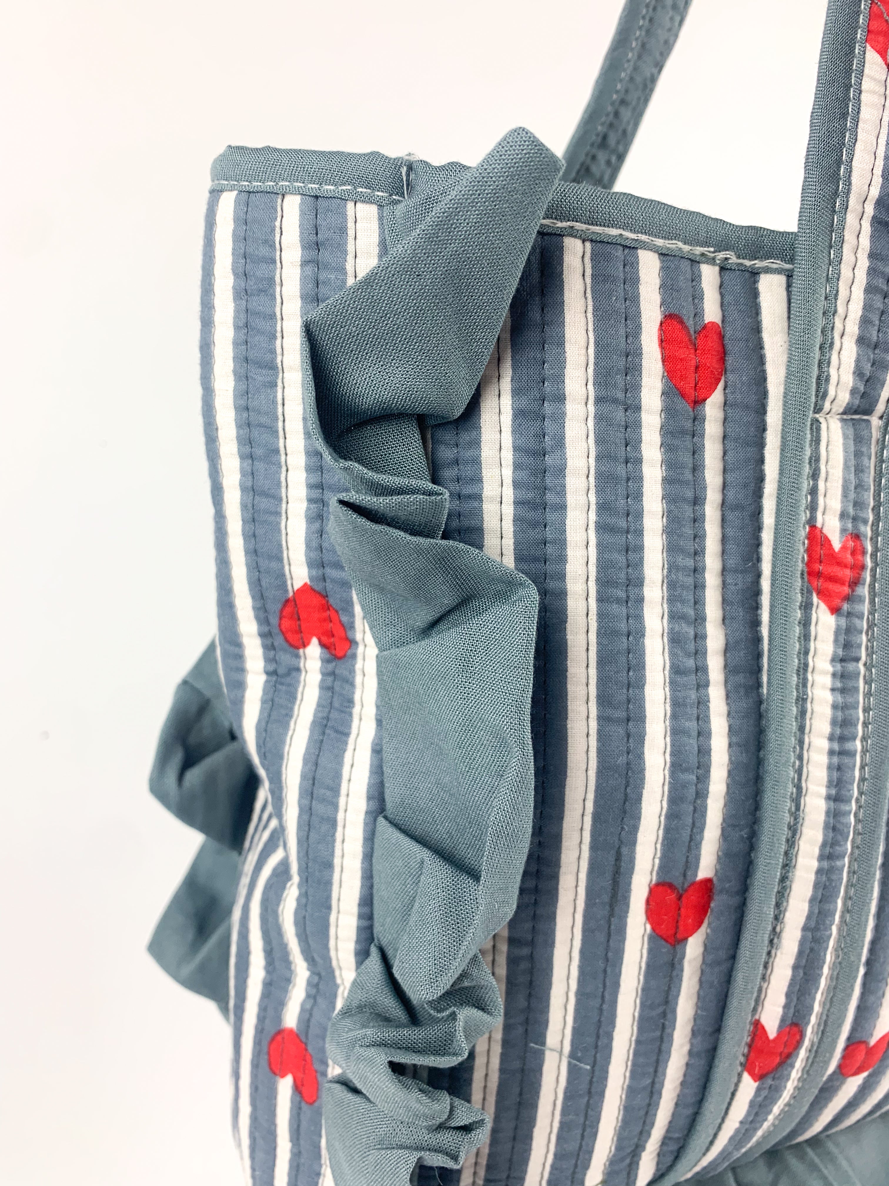Blue Stripe Heart Frill Tote