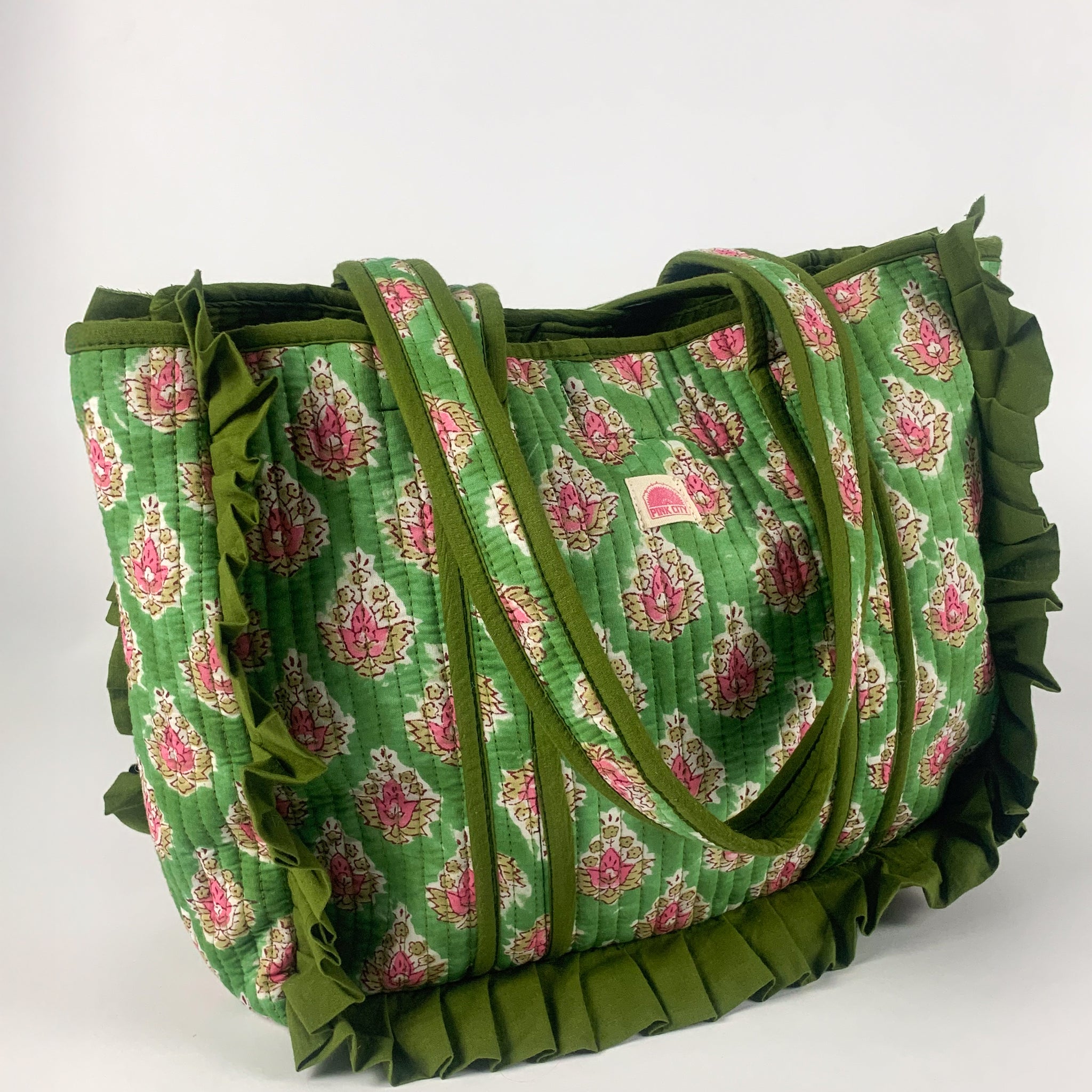 Olive Bloom Midi Frill Tote