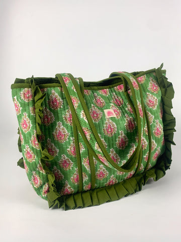 Olive Bloom Midi Frill Tote