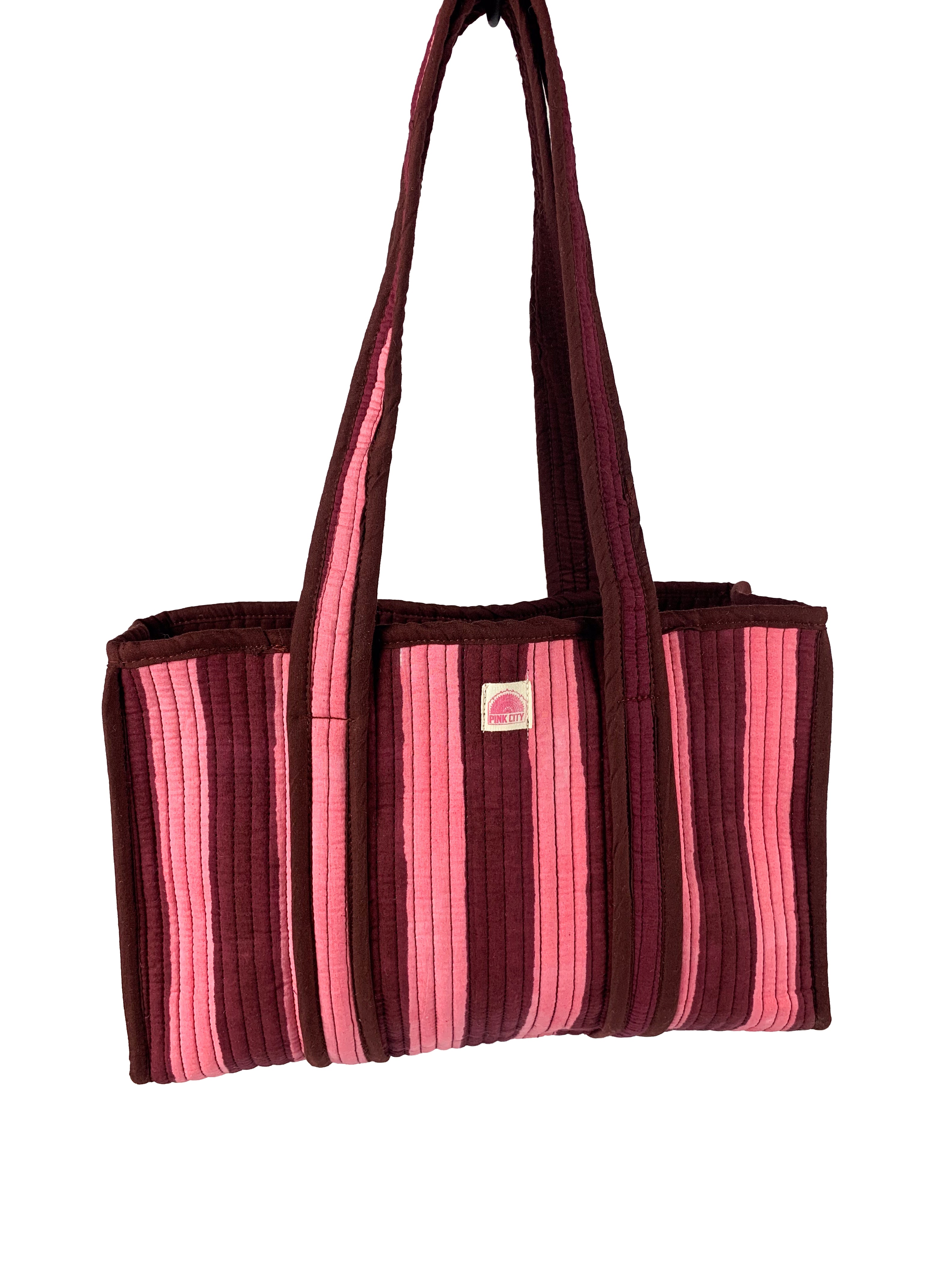 Burgundy Stripe Midi Tote