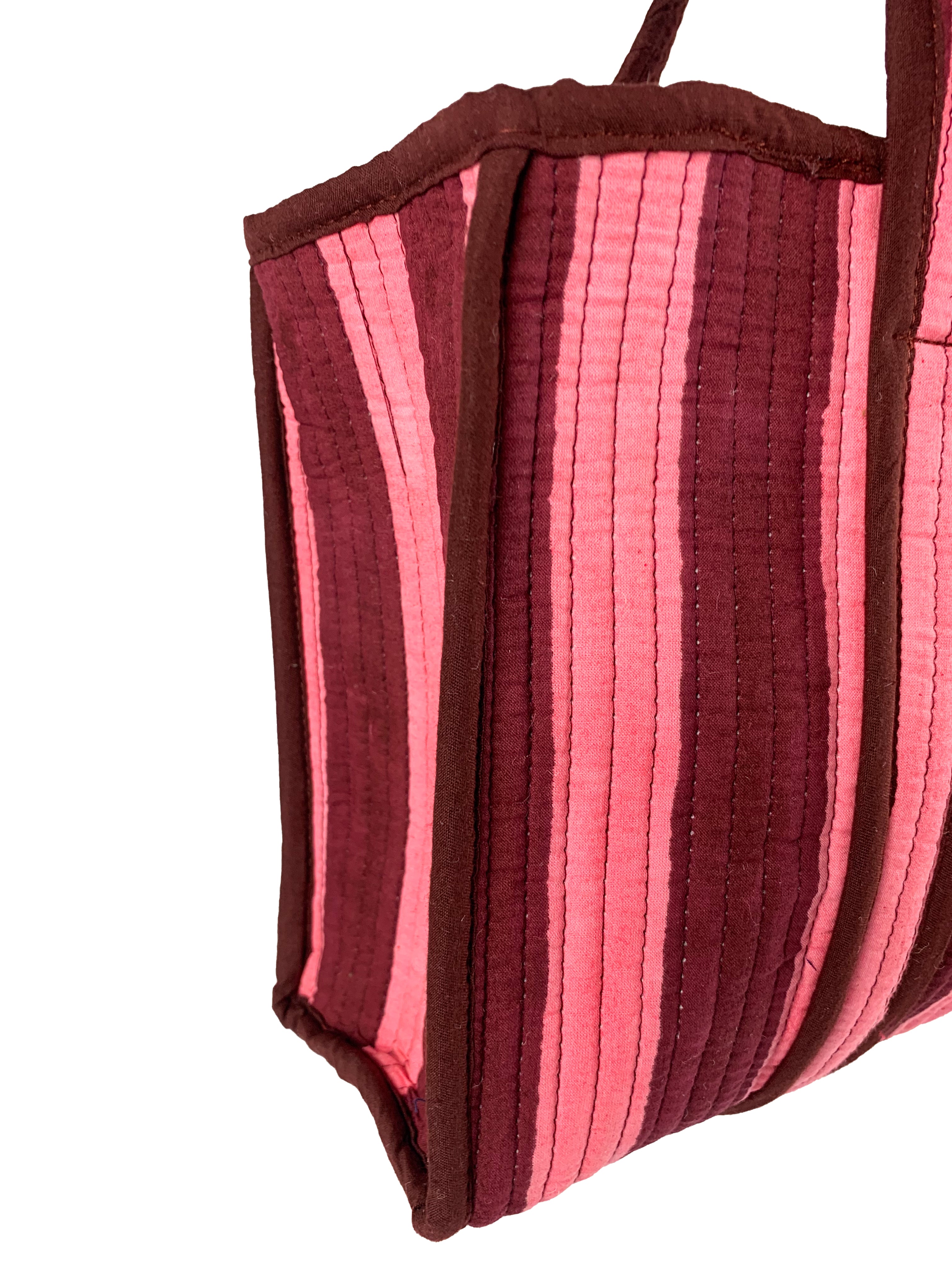 Burgundy Stripe Midi Tote