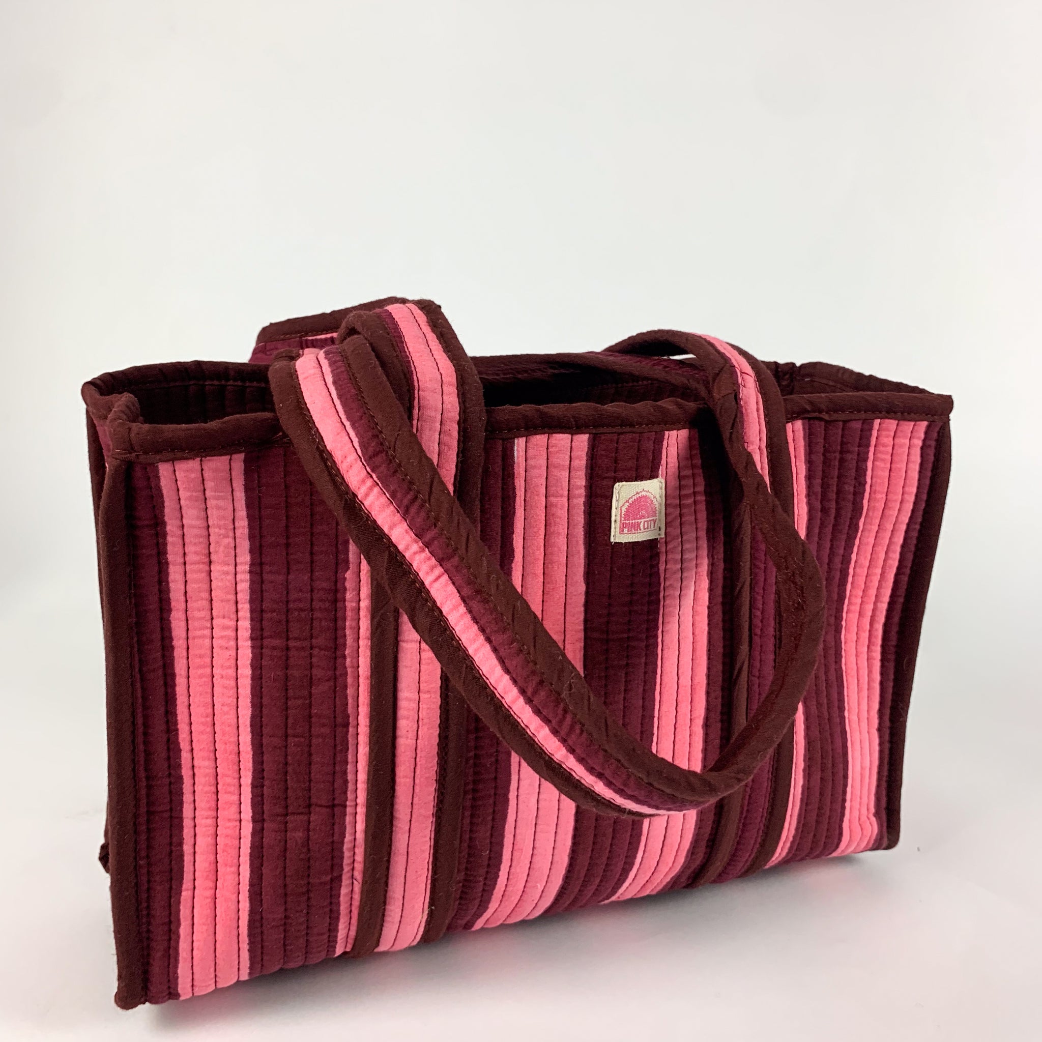 Burgundy Stripe Midi Tote