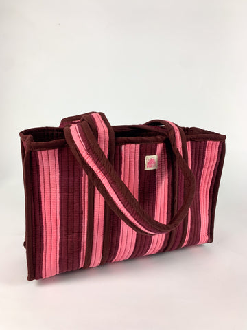 Burgundy Stripe Midi Tote
