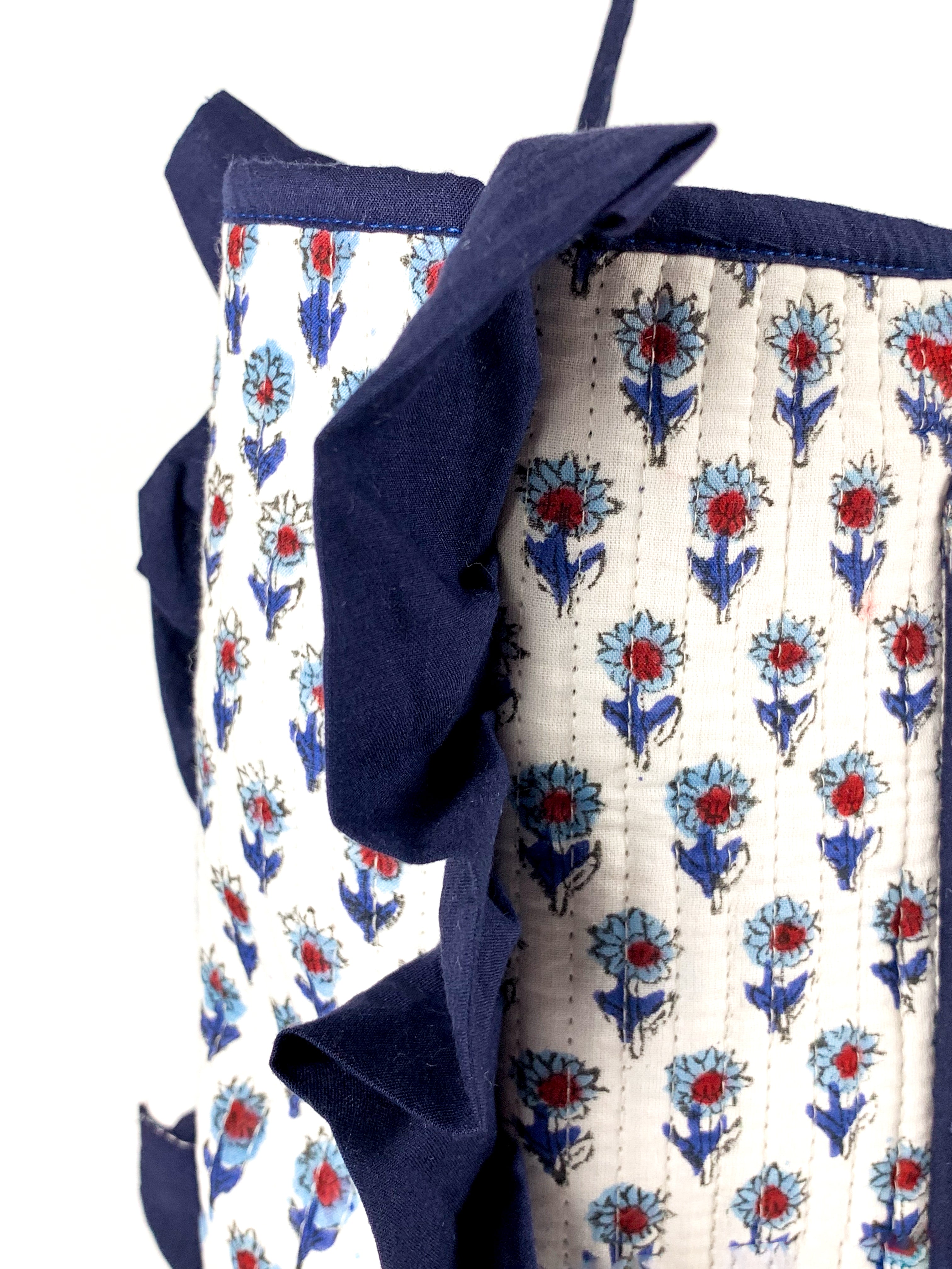 Navy Mini flower Midi Frill Tote