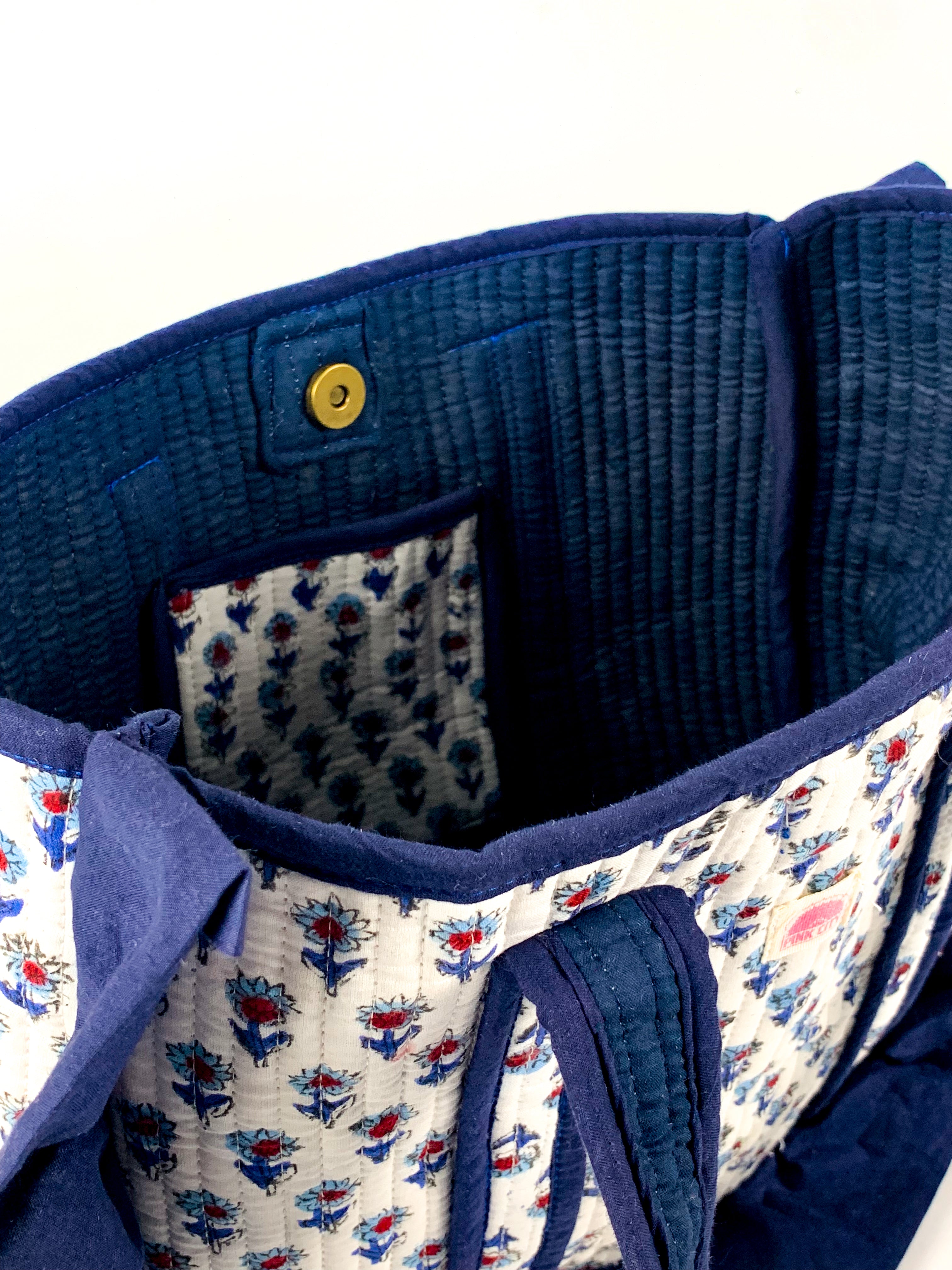 Navy Mini flower Midi Frill Tote