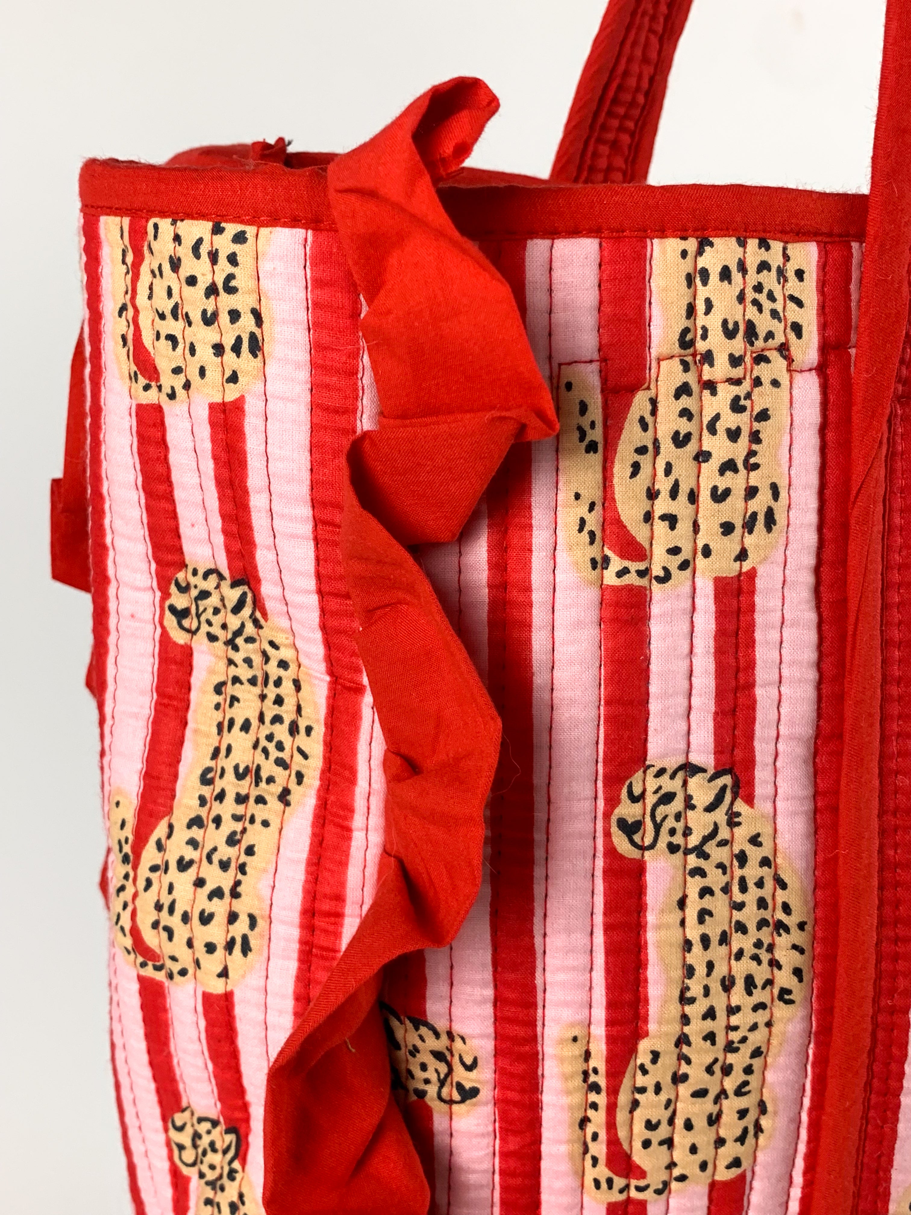Red & Pink Cheetah Midi Frill Tote