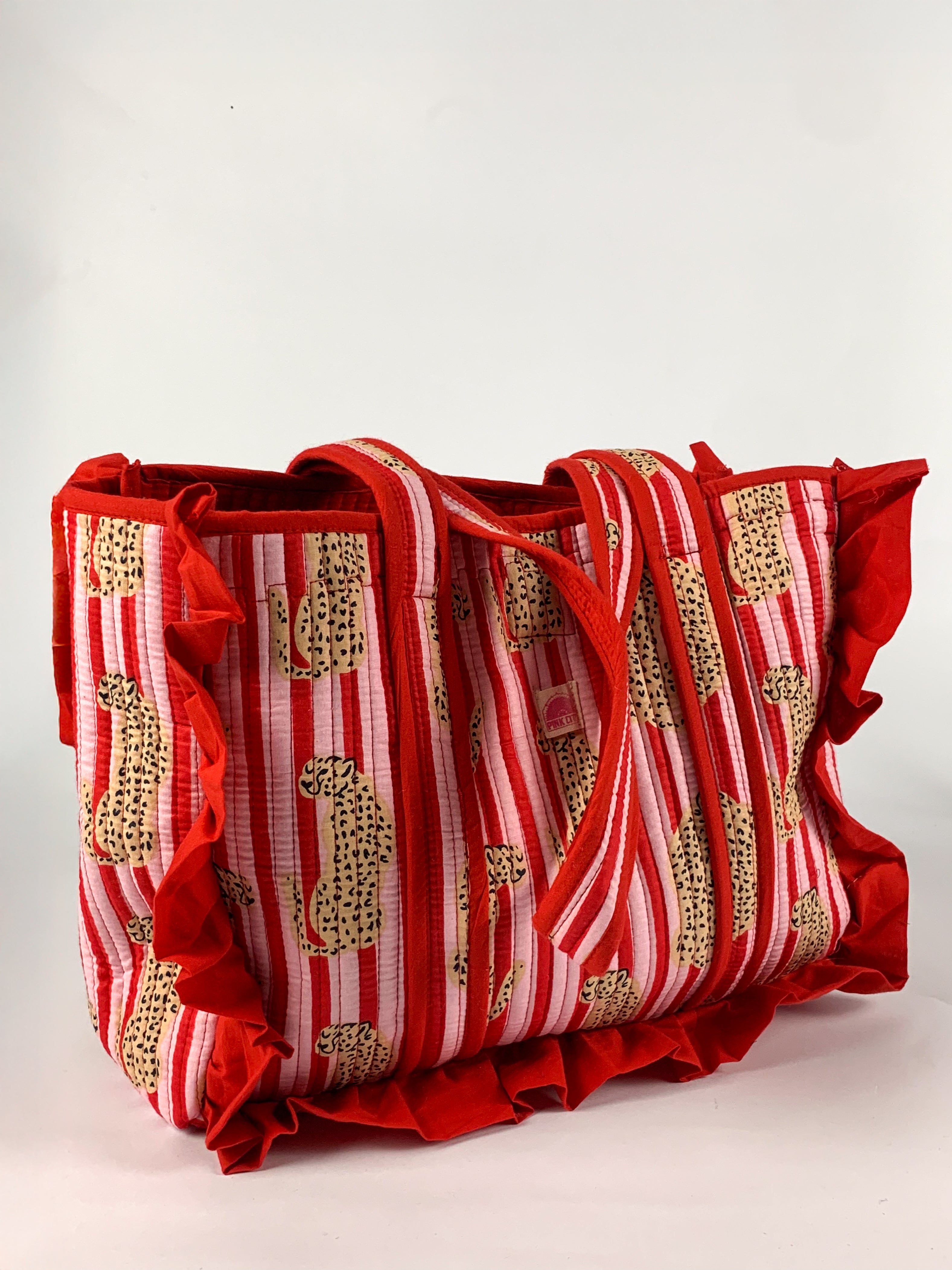 Red & Pink Cheetah Midi Frill Tote