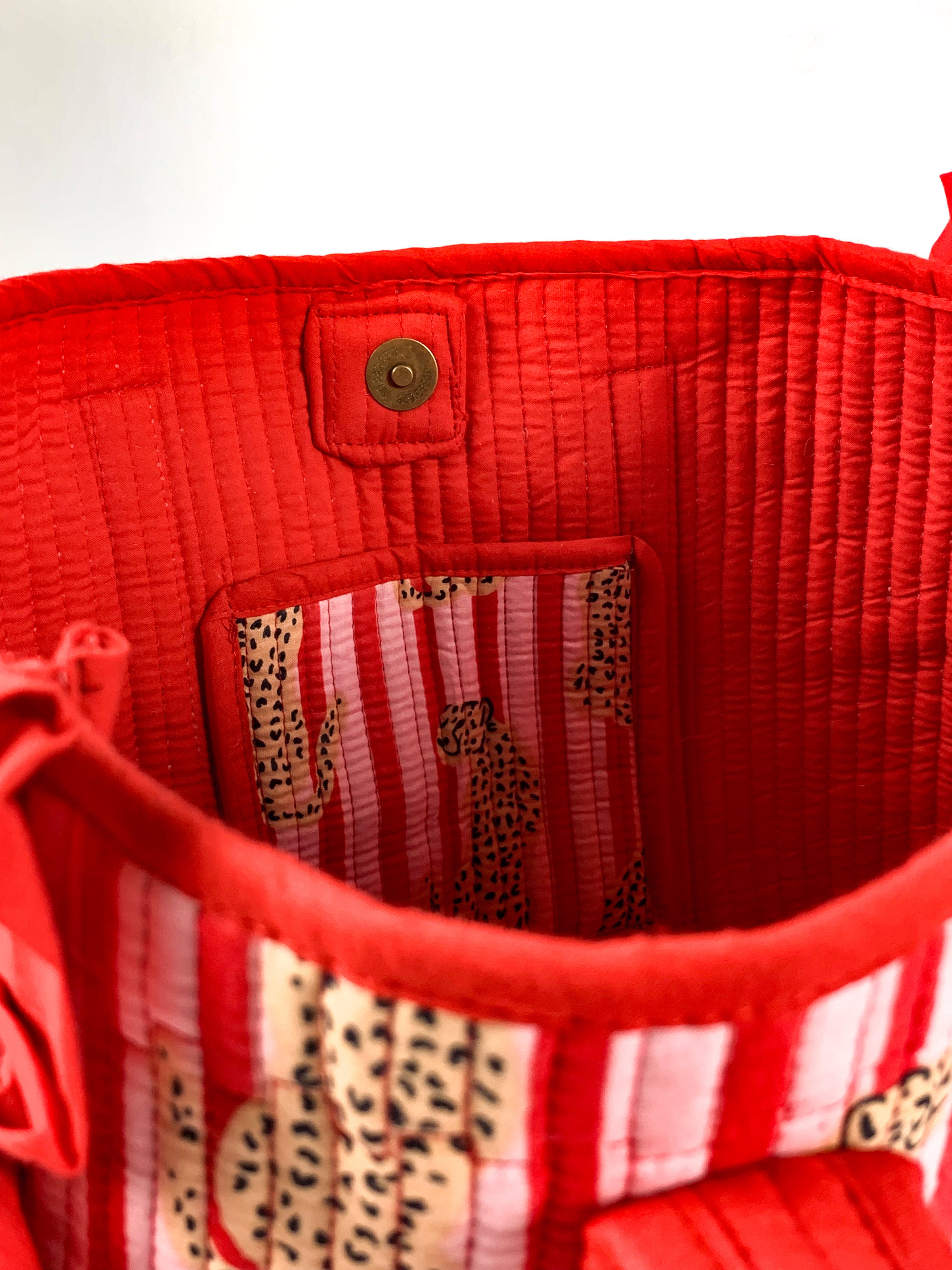Red & Pink Cheetah Midi Frill Tote
