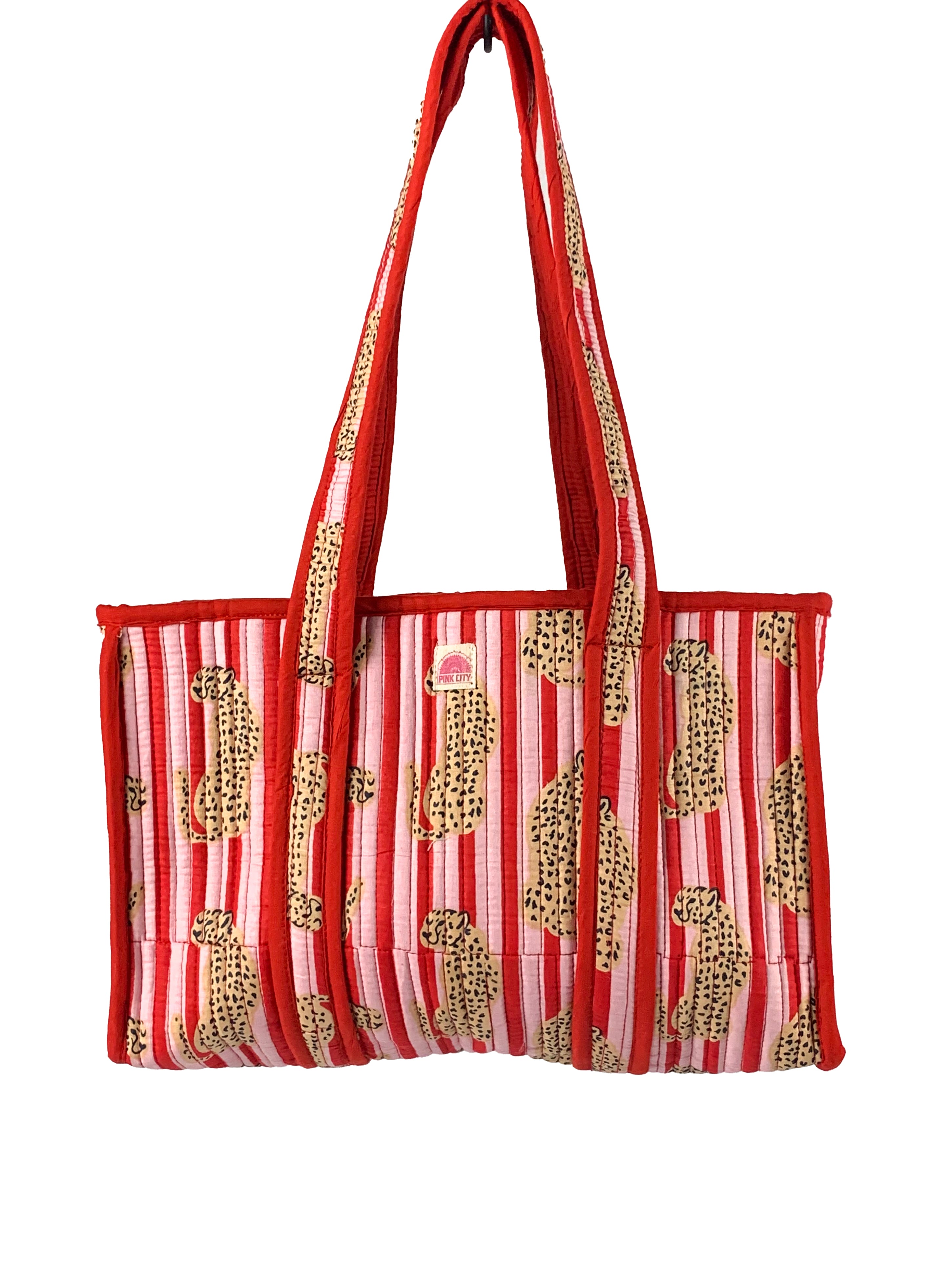 Red & Pink Cheetah Midi Tote