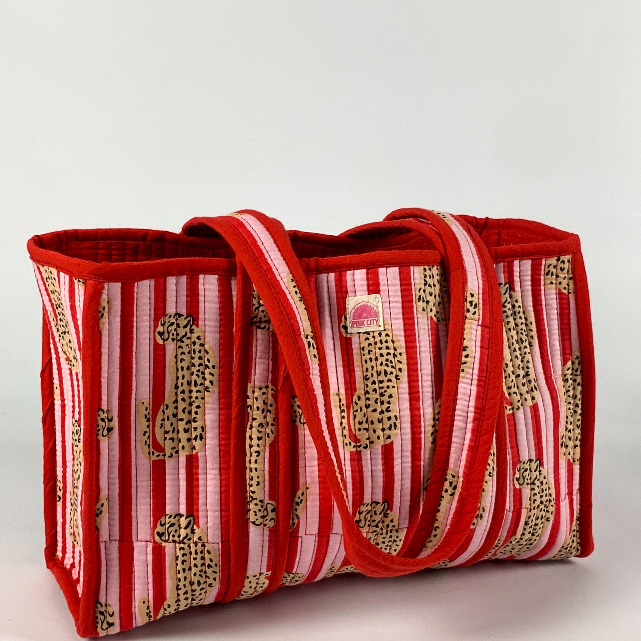 Red & Pink Cheetah Midi Tote