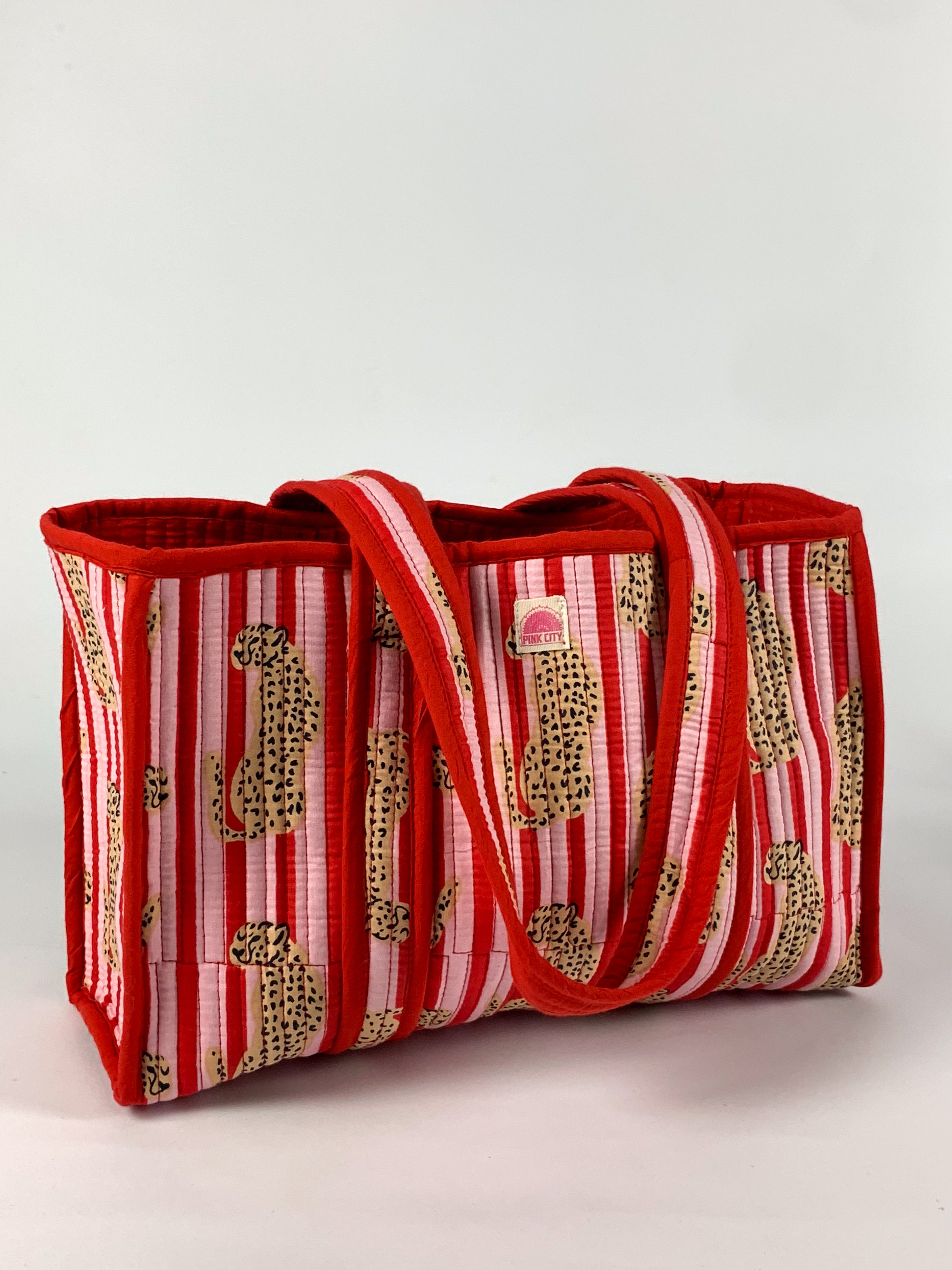 Red & Pink Cheetah Midi Tote
