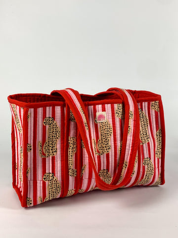 Red & Pink Cheetah Midi Tote