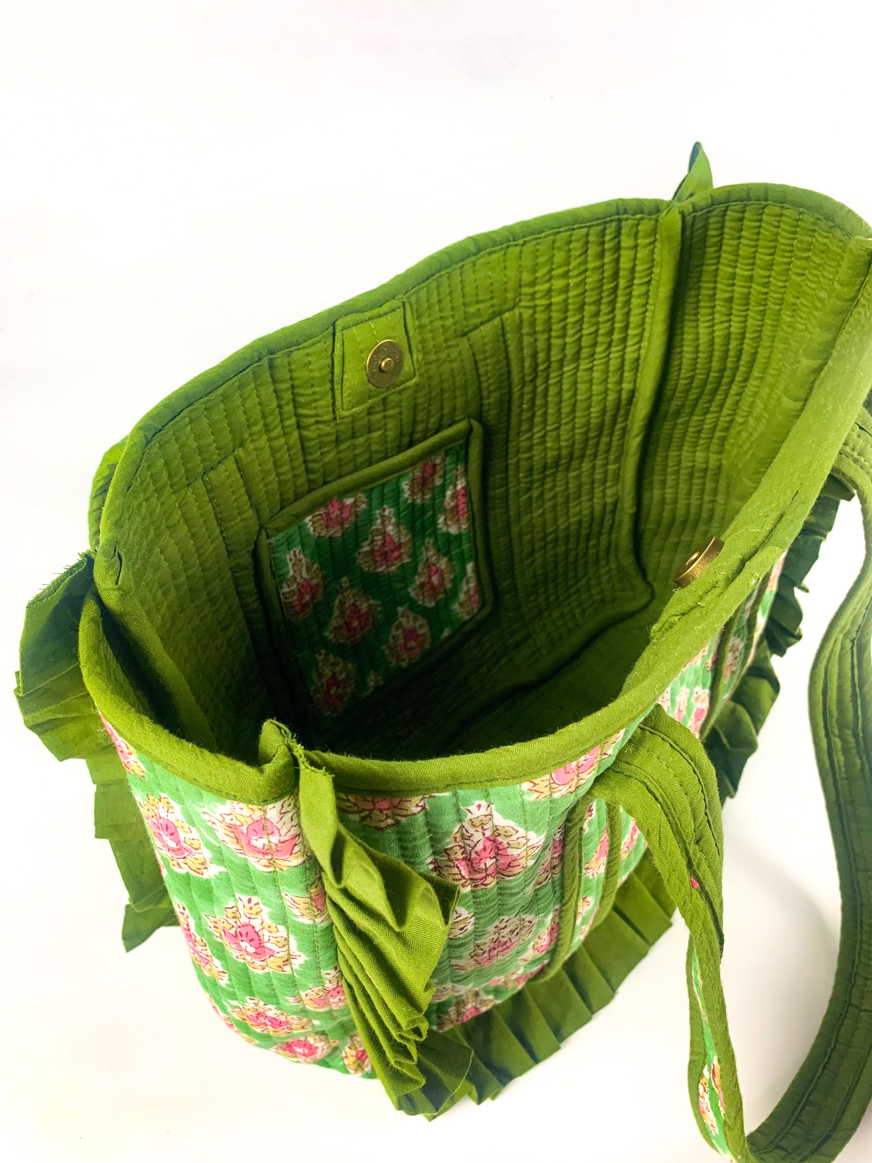 Olive Bloom Midi Frill Tote