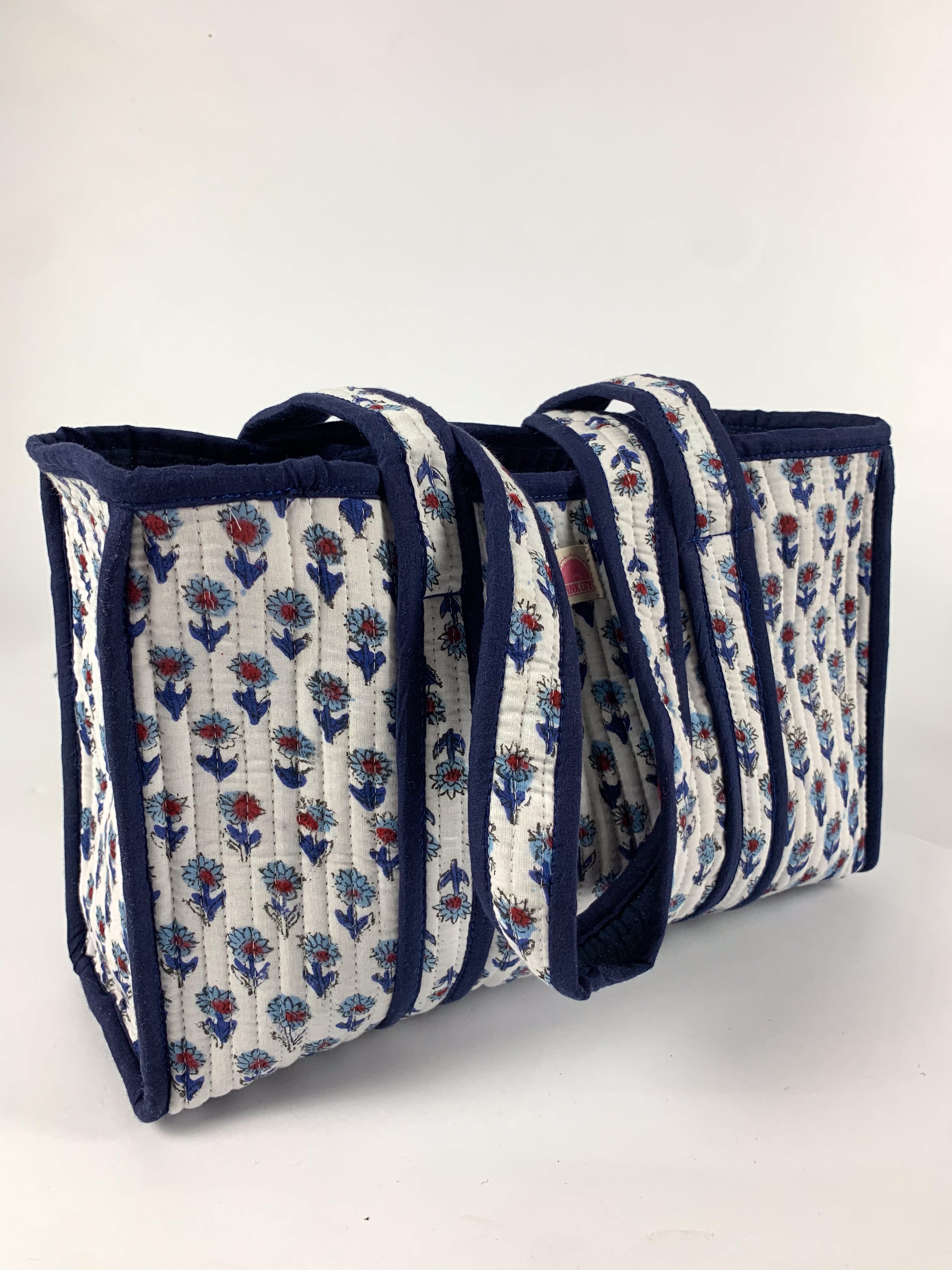 Navy Mini Floral Midi Tote