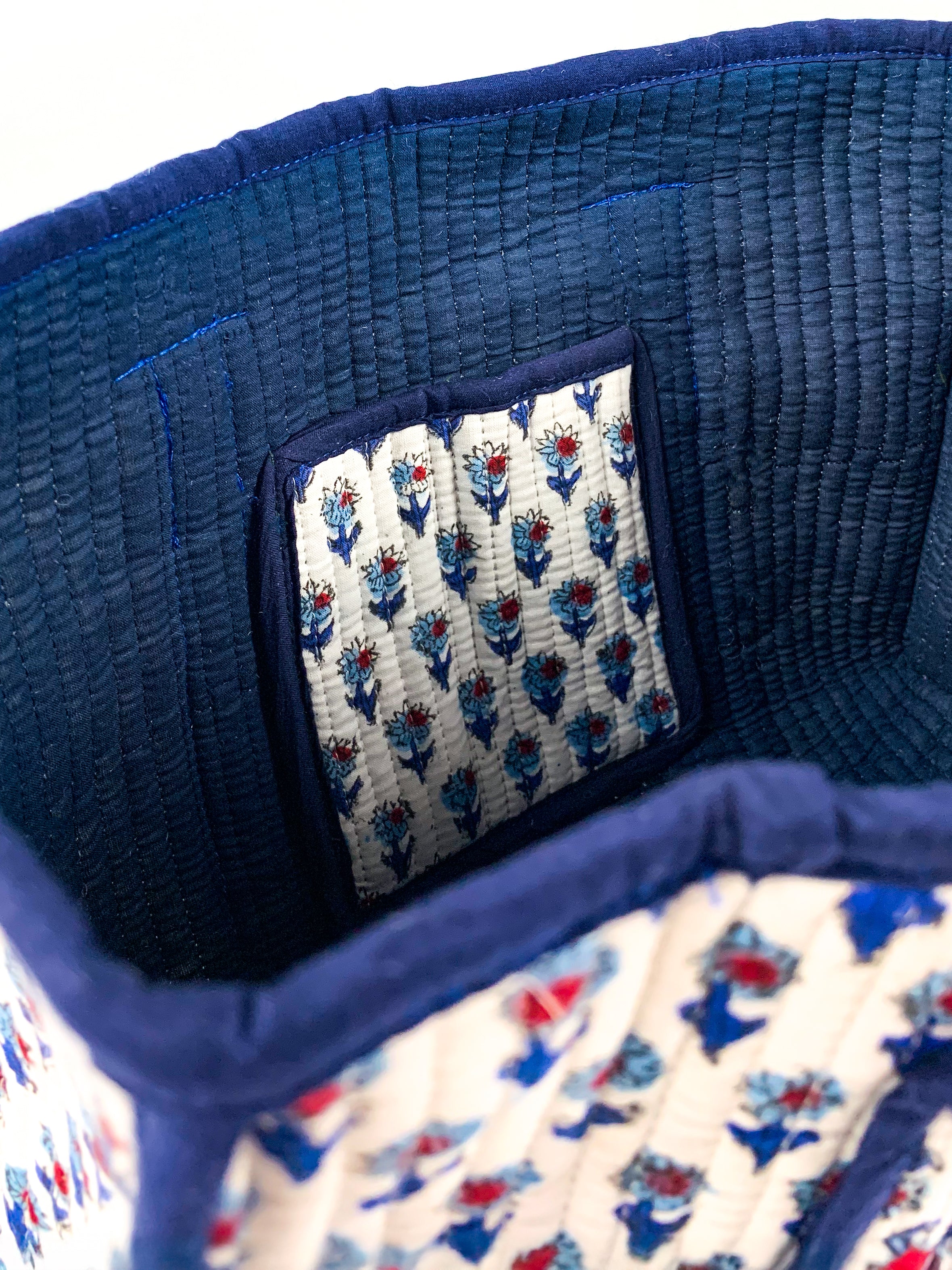 Navy Mini Floral Midi Tote