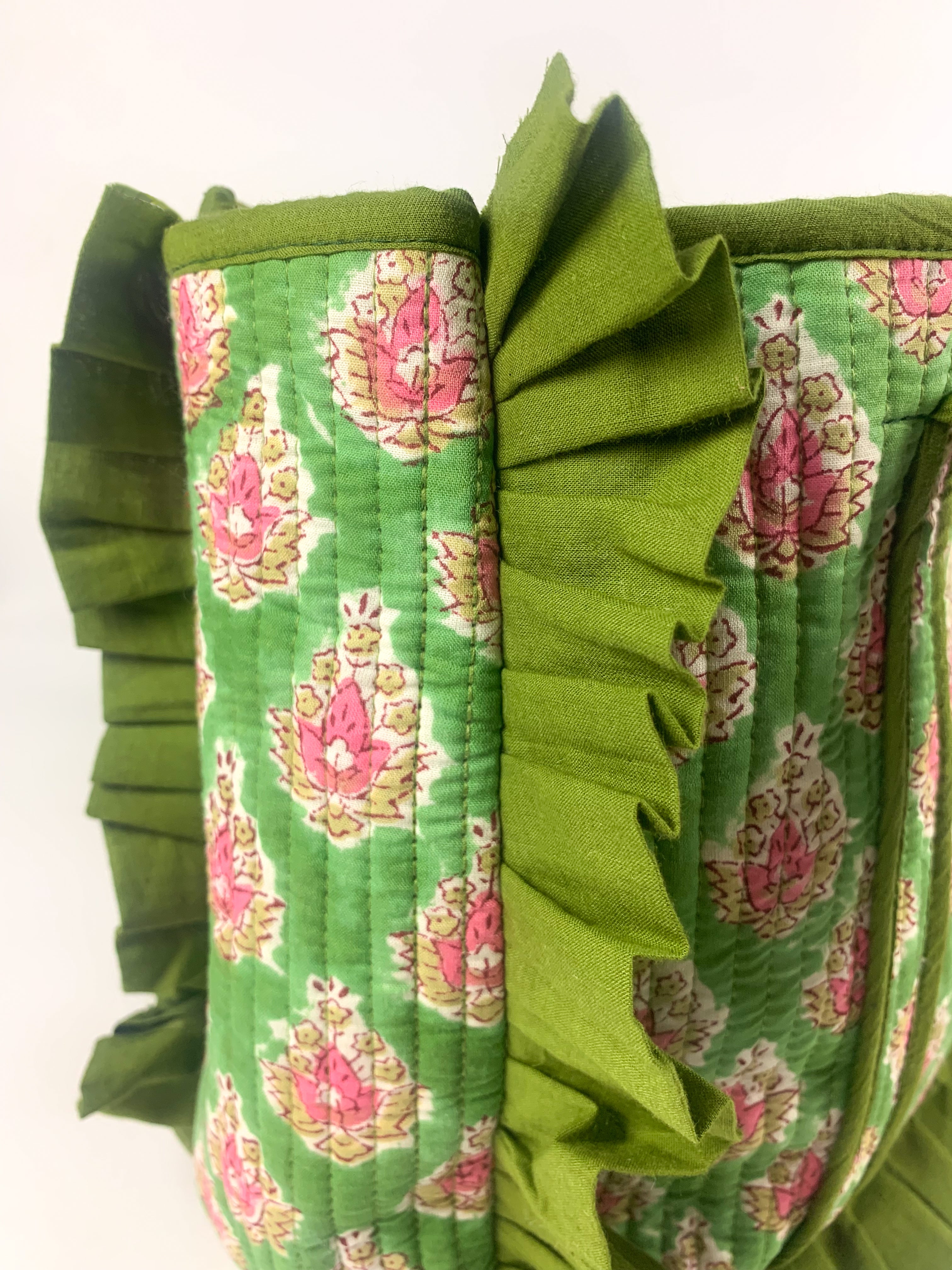 Olive Bloom Midi Frill Tote