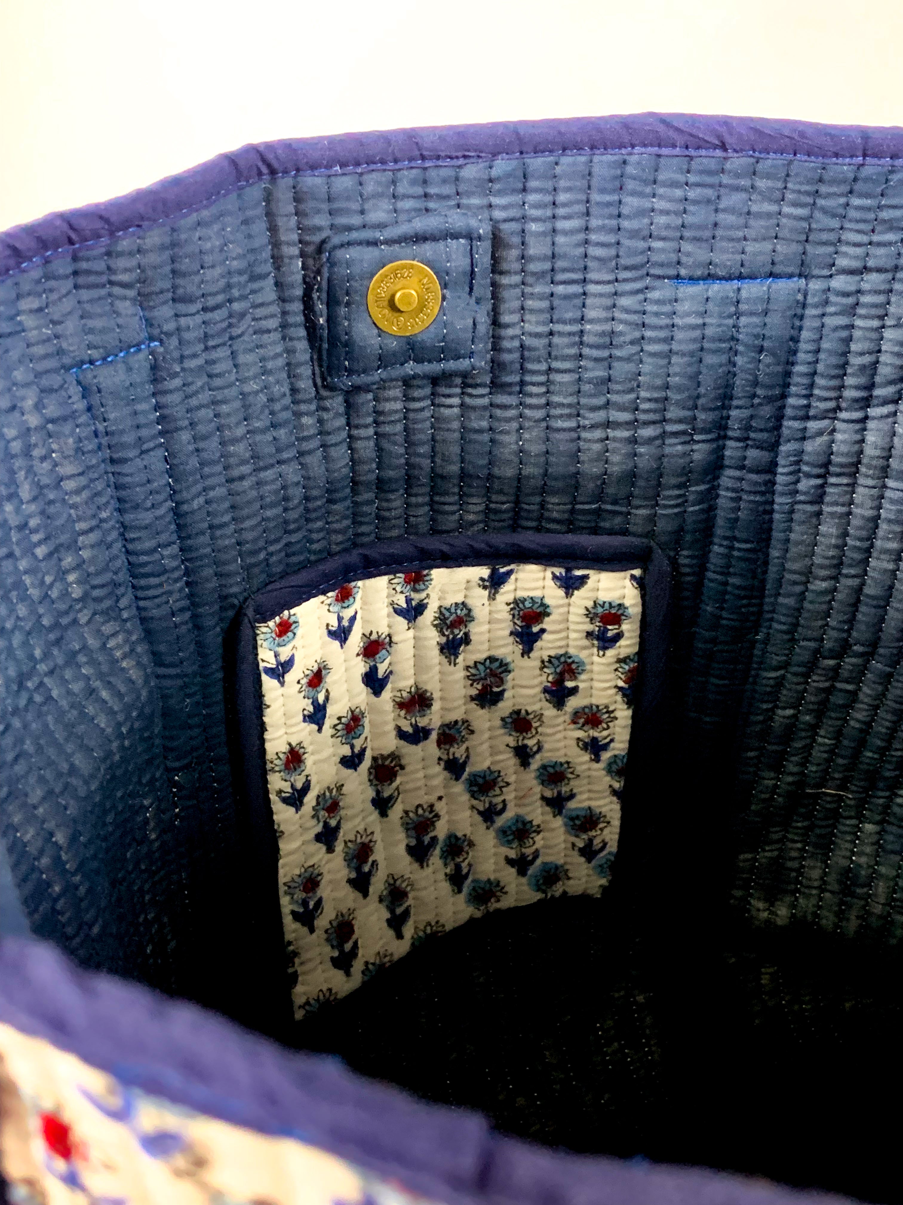 Navy Mini Flower Standard Tote