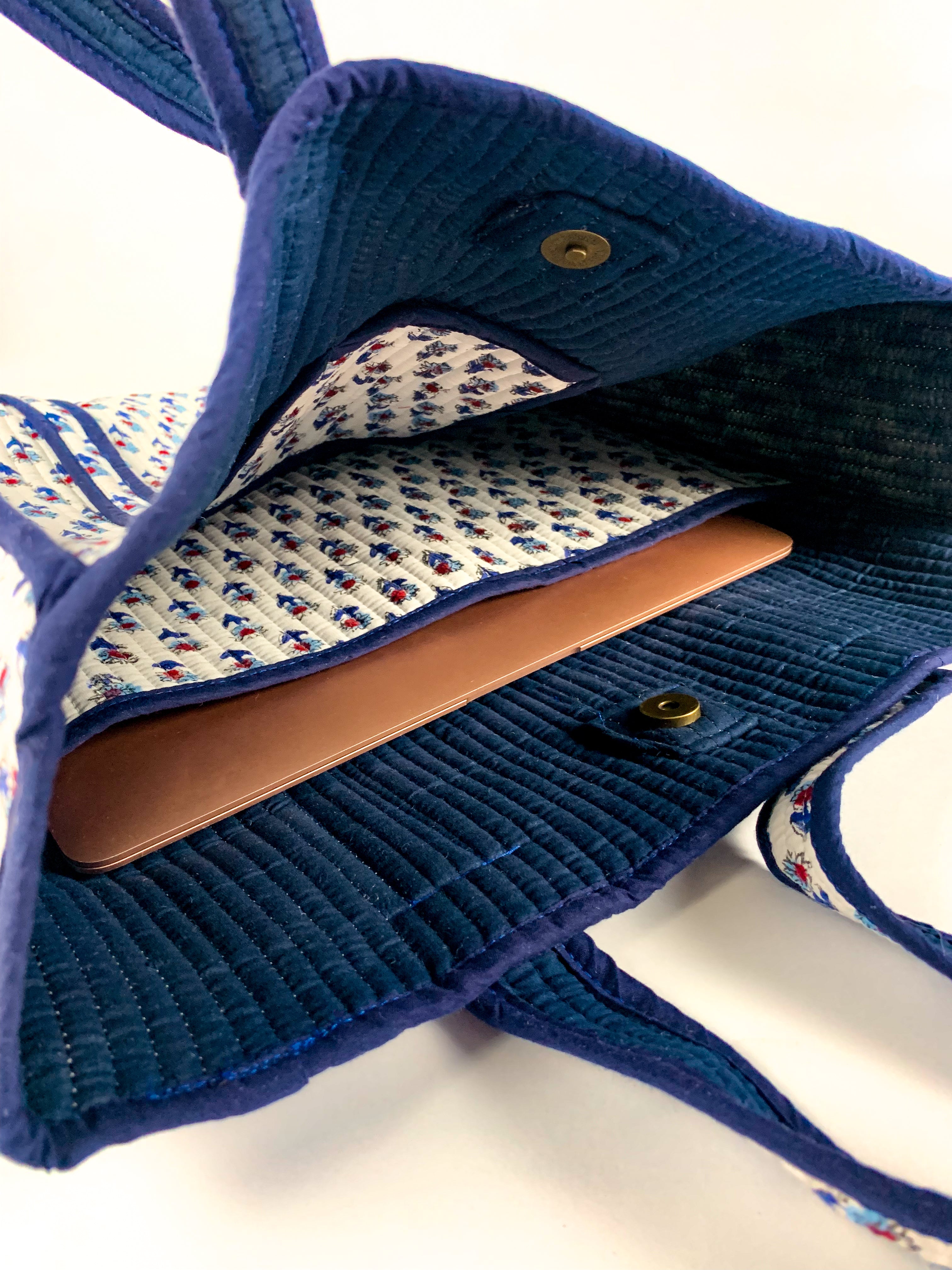 Navy Mini Flower Standard Tote