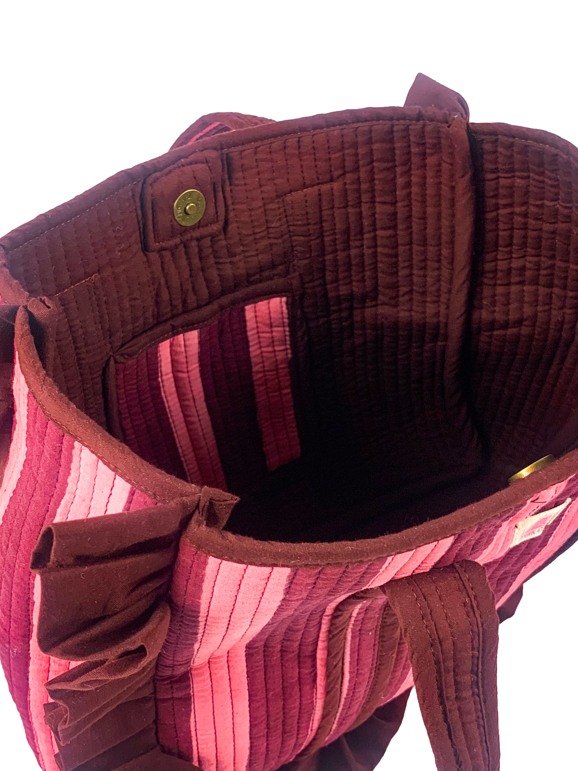 Pre Order - Burgundy Stripe Midi Frill Tote