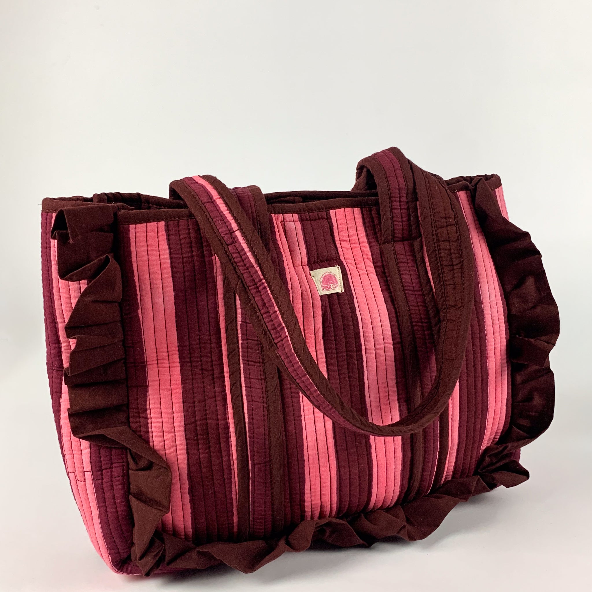 Pre Order - Burgundy Stripe Midi Frill Tote