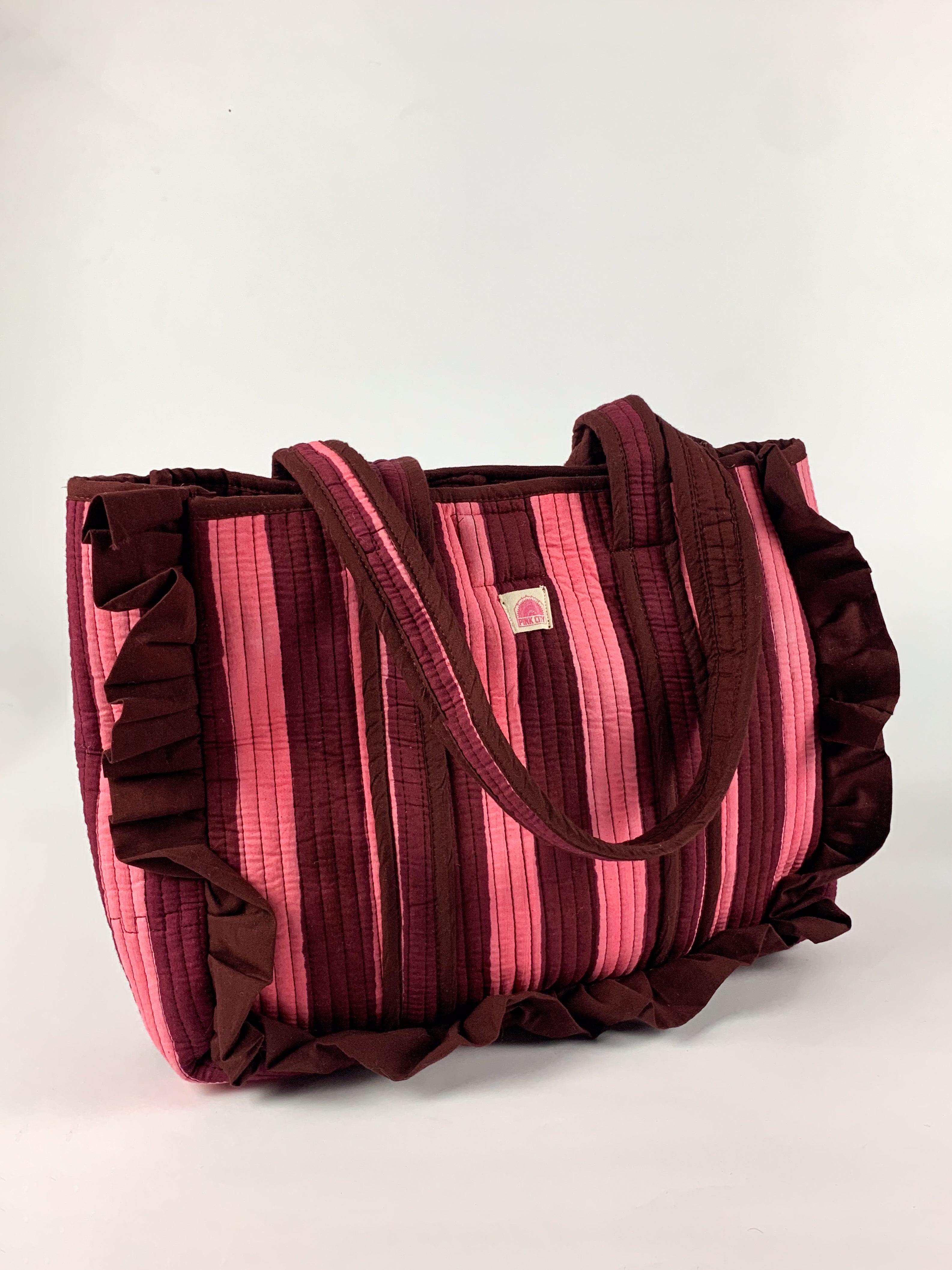 Pre Order - Burgundy Stripe Midi Frill Tote
