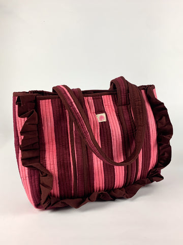 Pre Order - Burgundy Stripe Midi Frill Tote