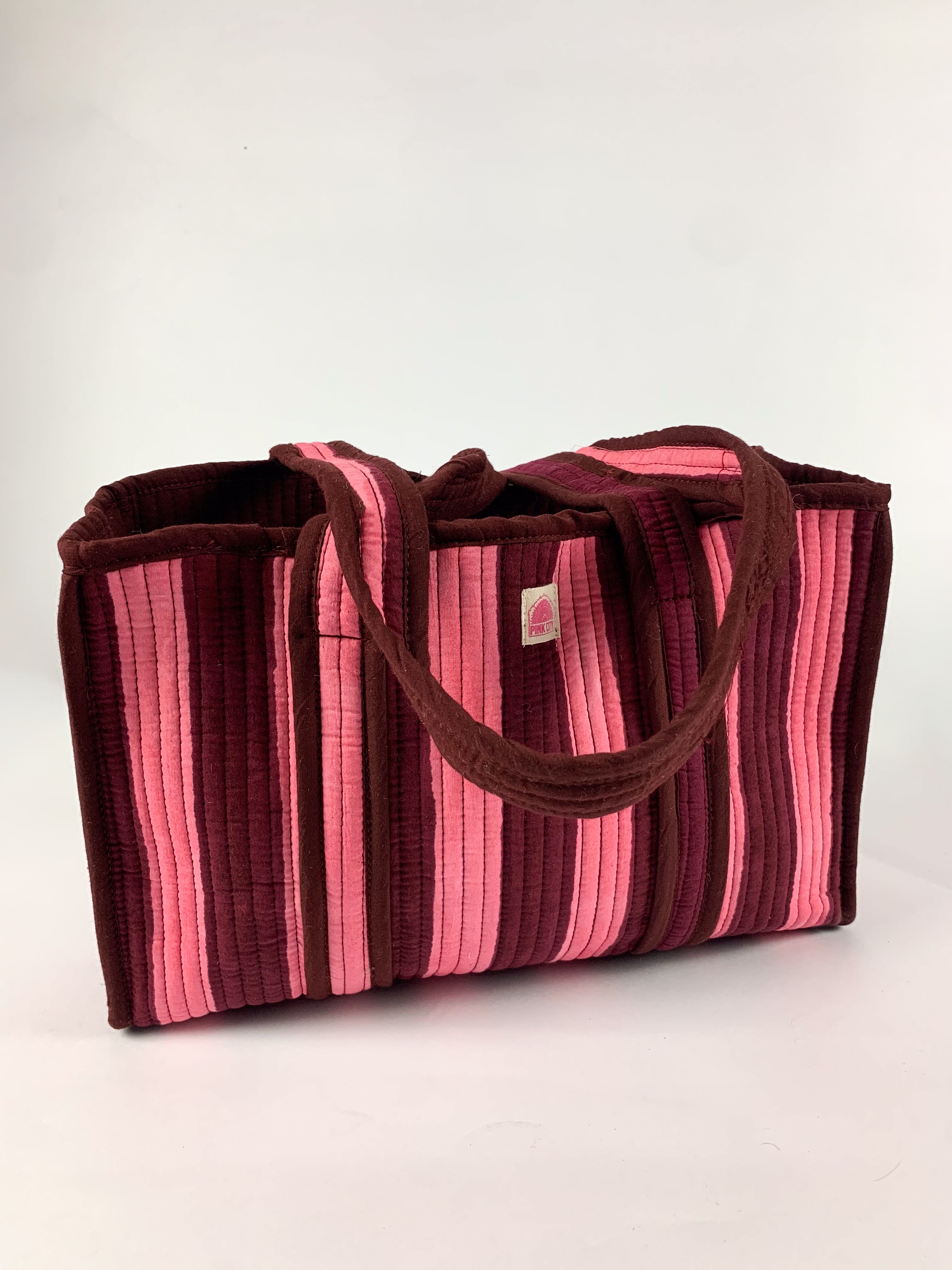 Burgundy Stripe Midi Tote