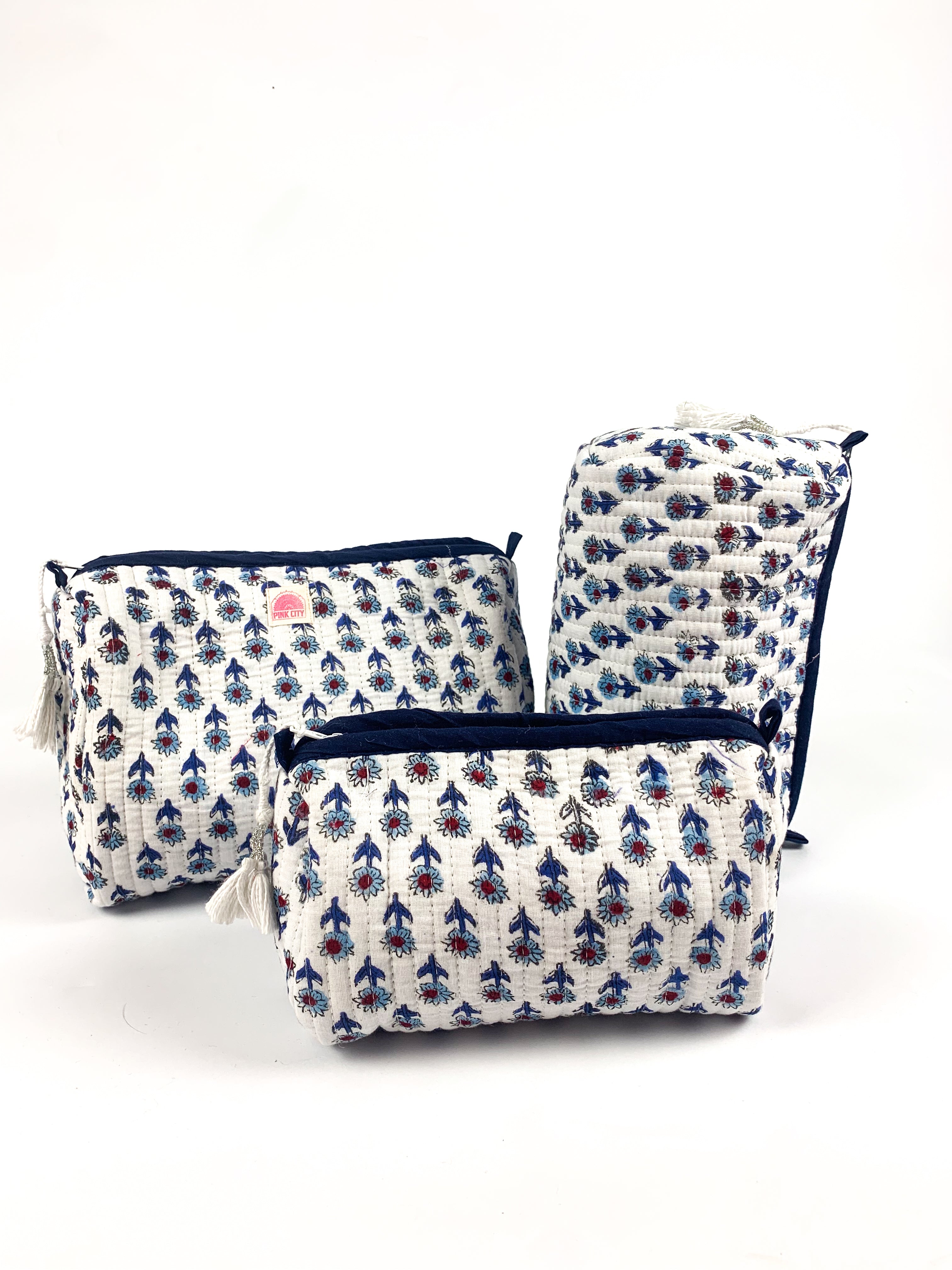 Navy Mini Flower Set of 3 Washbags