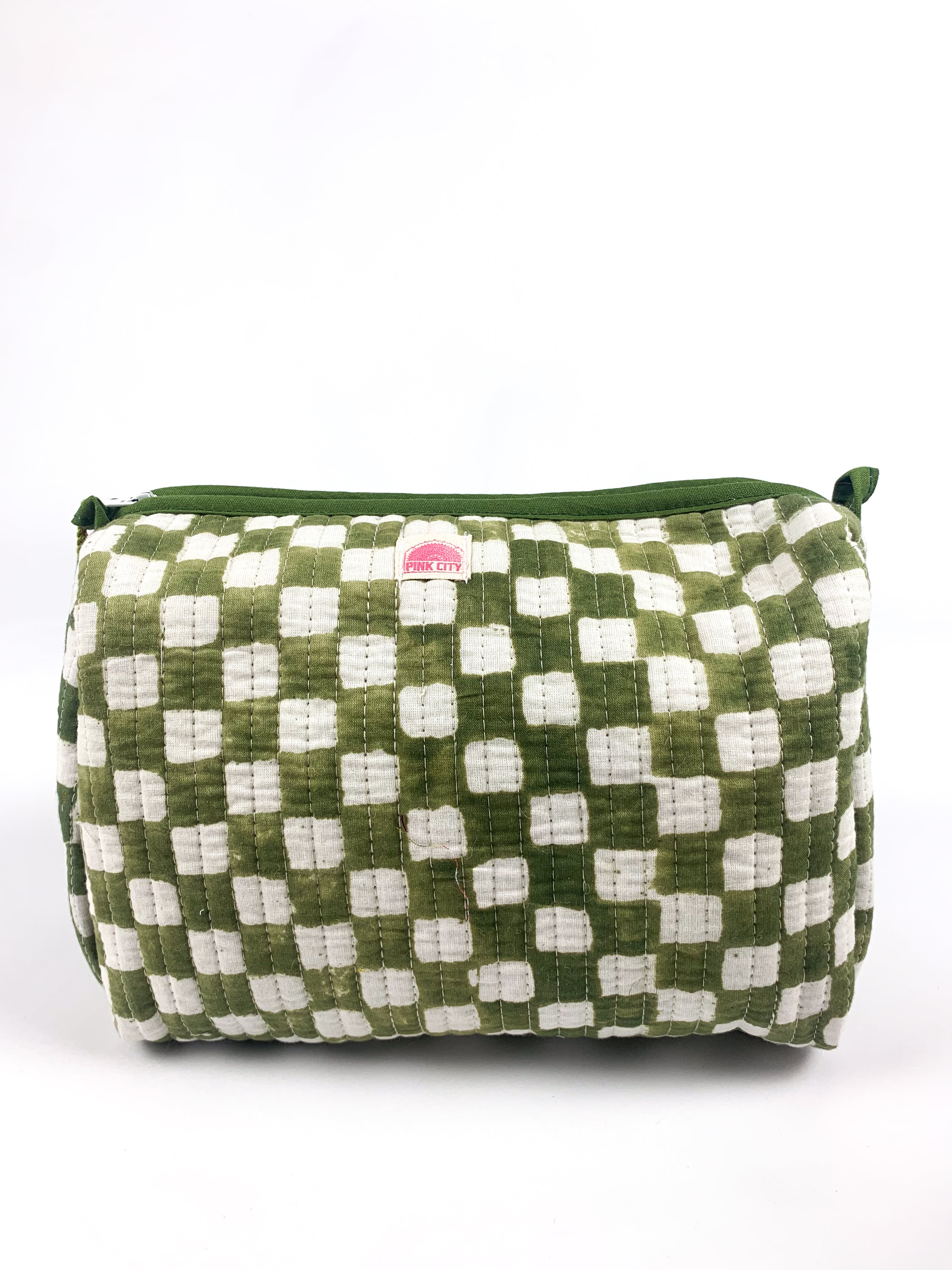 Green Chequered Set of 3 Washbags