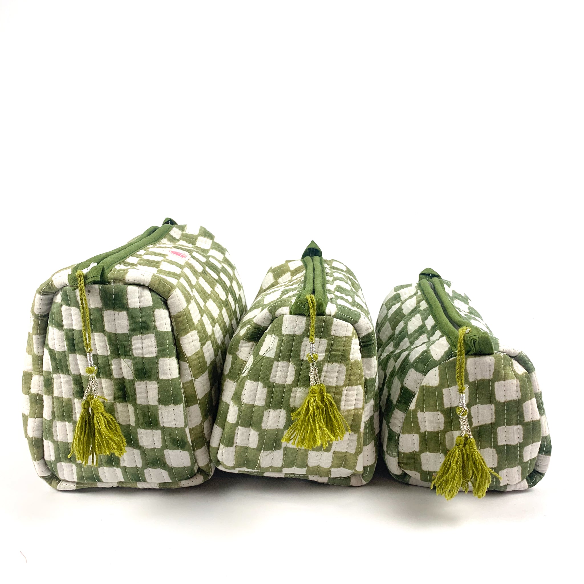 Green Chequered Set of 3 Washbags