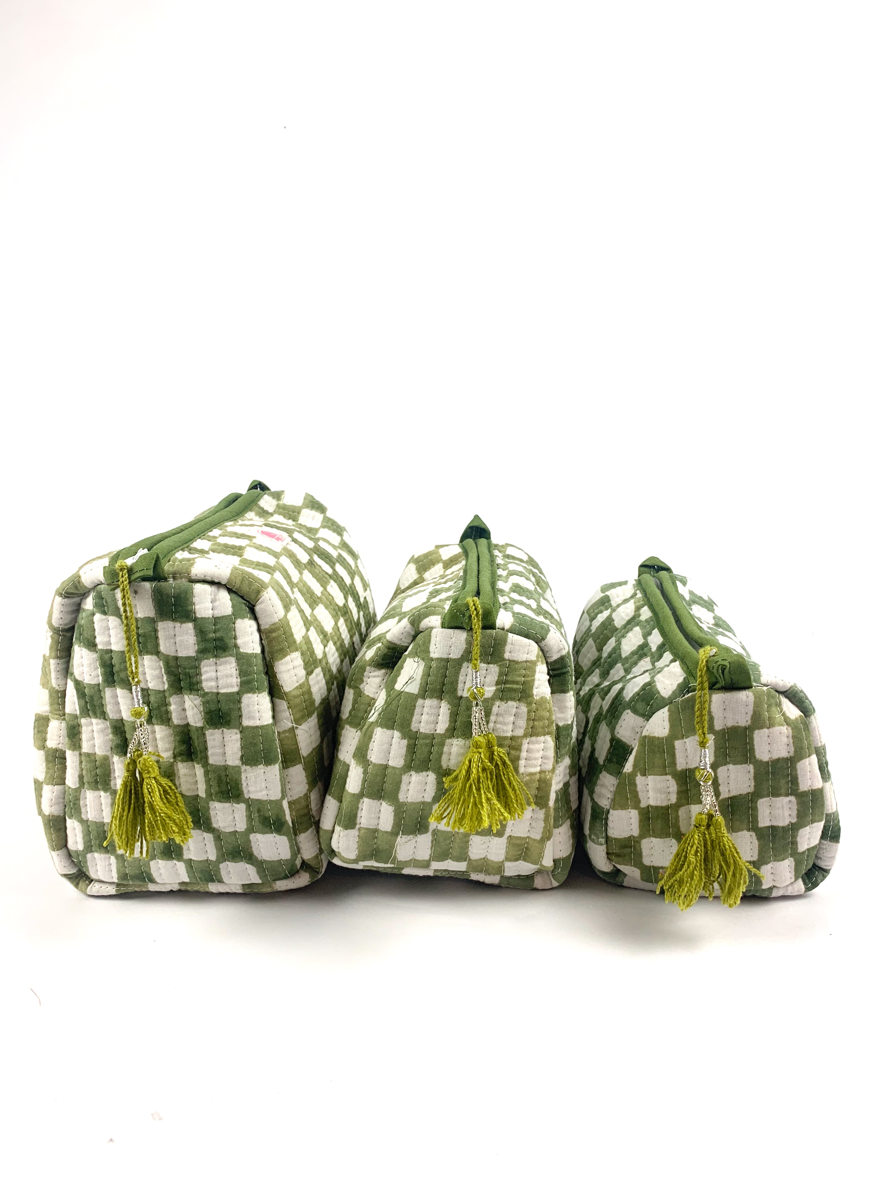 Green Chequered Set of 3 Washbags
