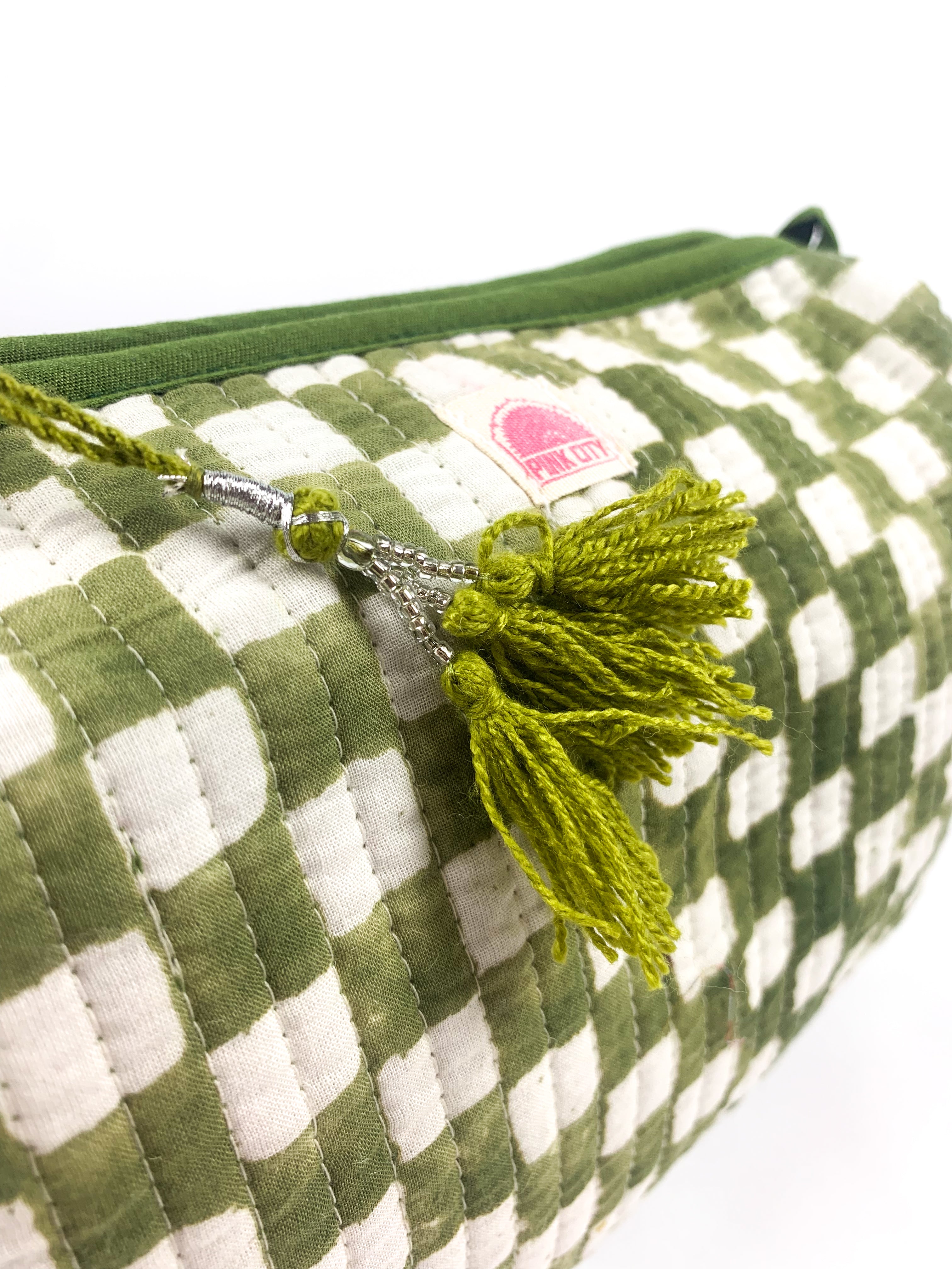 Green Chequered Set of 3 Washbags