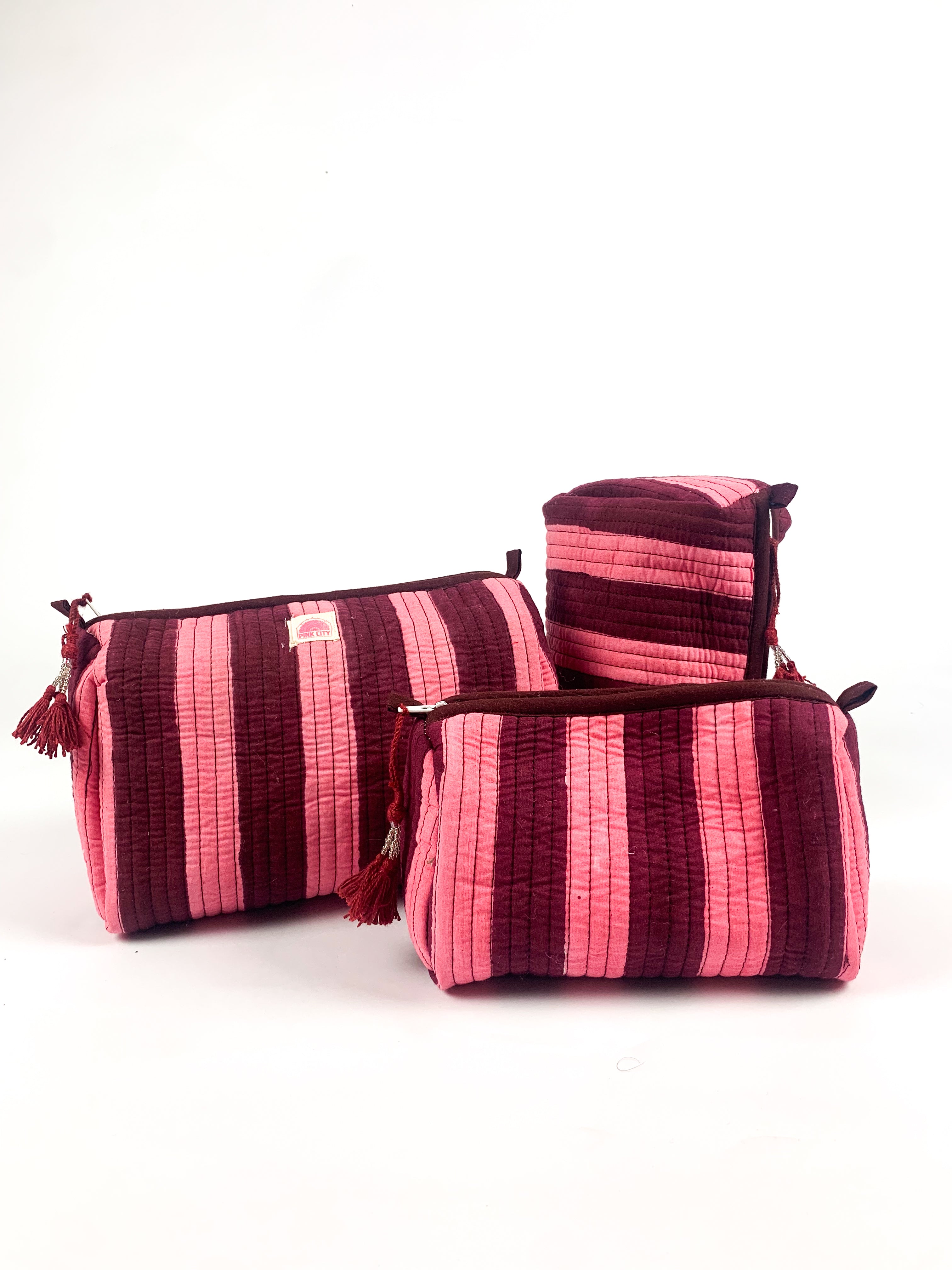 Burgundy Stripe Set of 3 Washbags