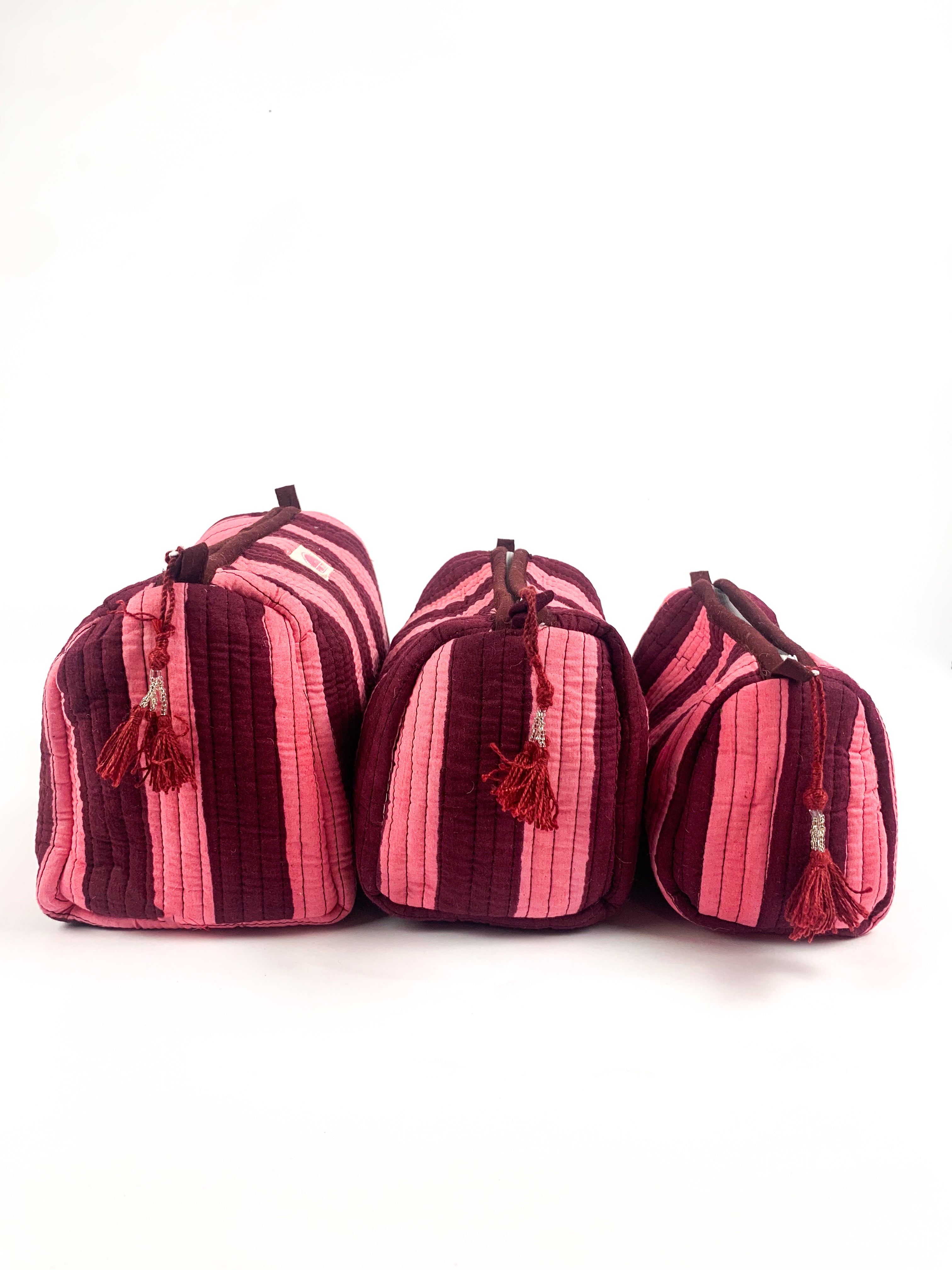 Burgundy Stripe Set of 3 Washbags