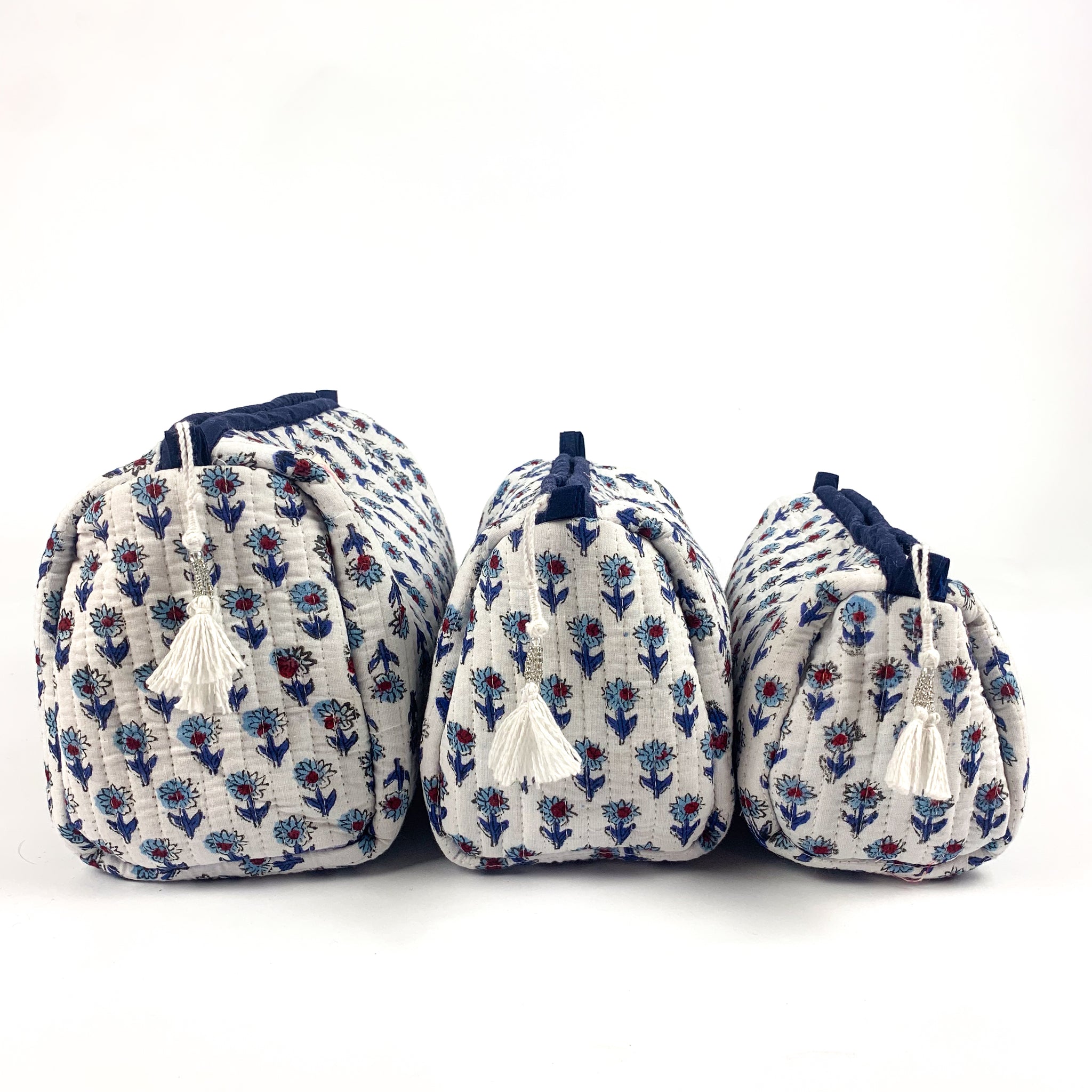 Navy Mini Flower Set of 3 Washbags