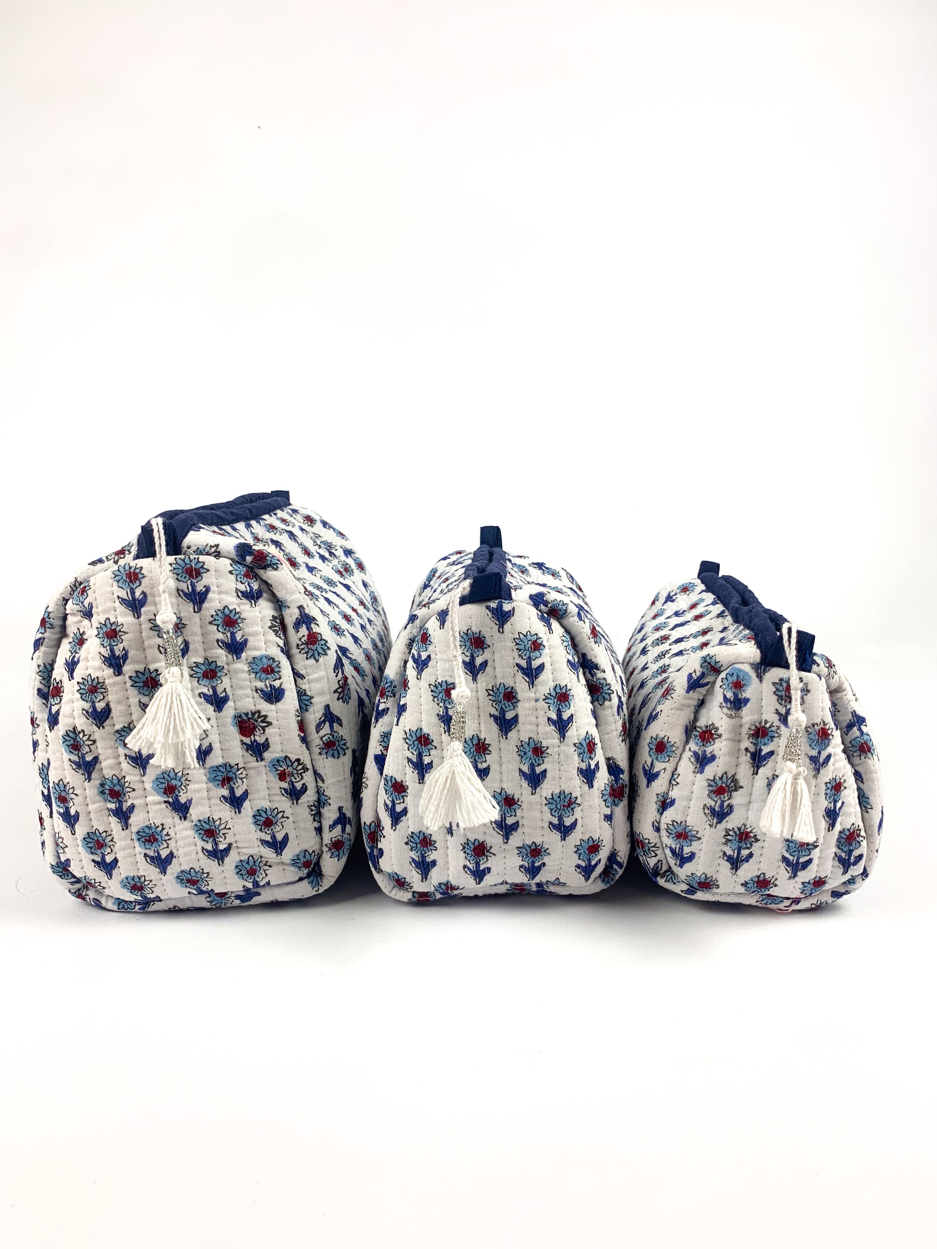 Navy Mini Flower Set of 3 Washbags