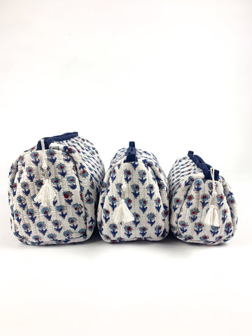 Navy Mini Flower Set of 3 Washbags