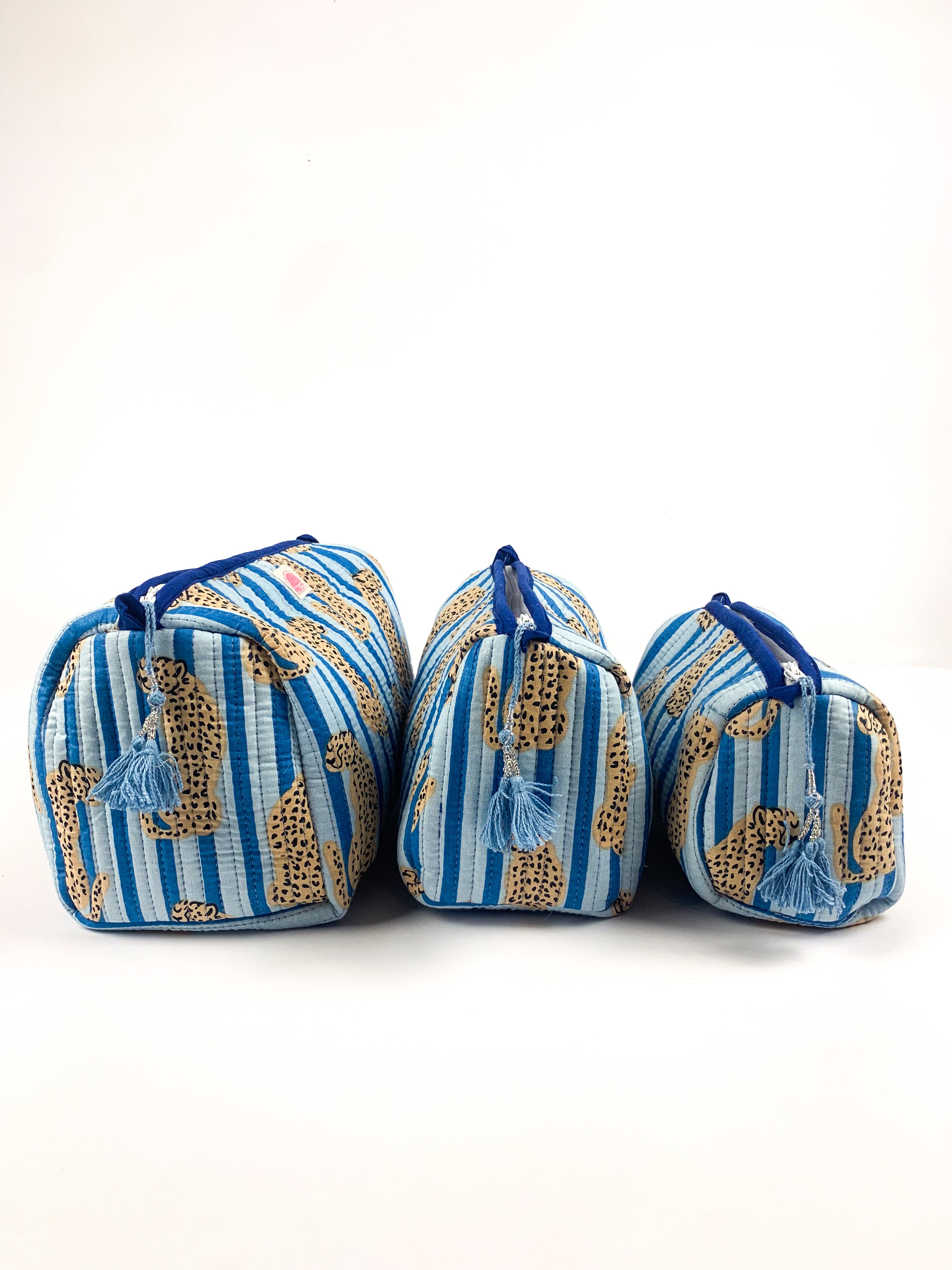 Blue Stripe Cheetah Set of 3 Washbags