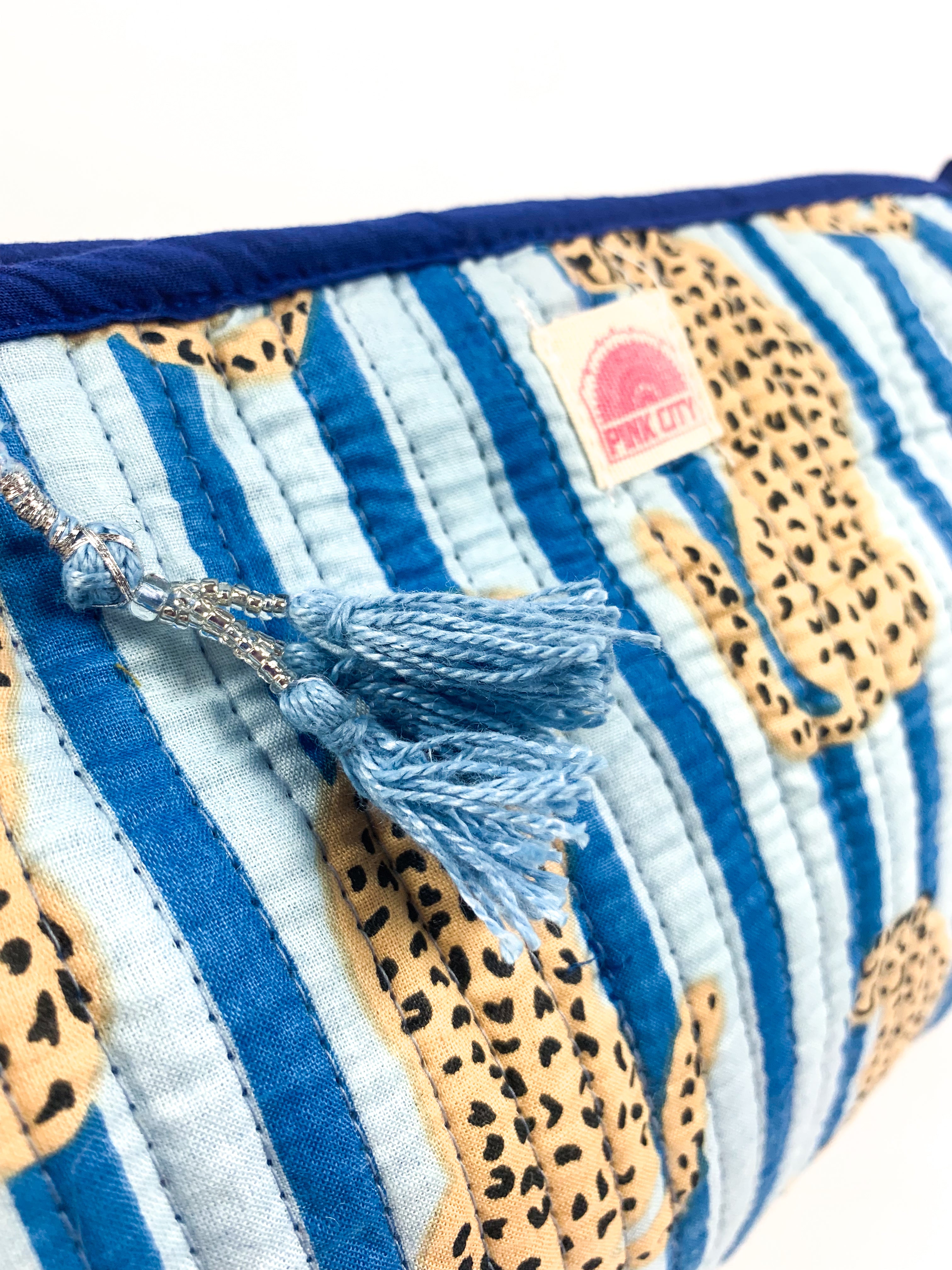 Blue Stripe Cheetah Set of 3 Washbags