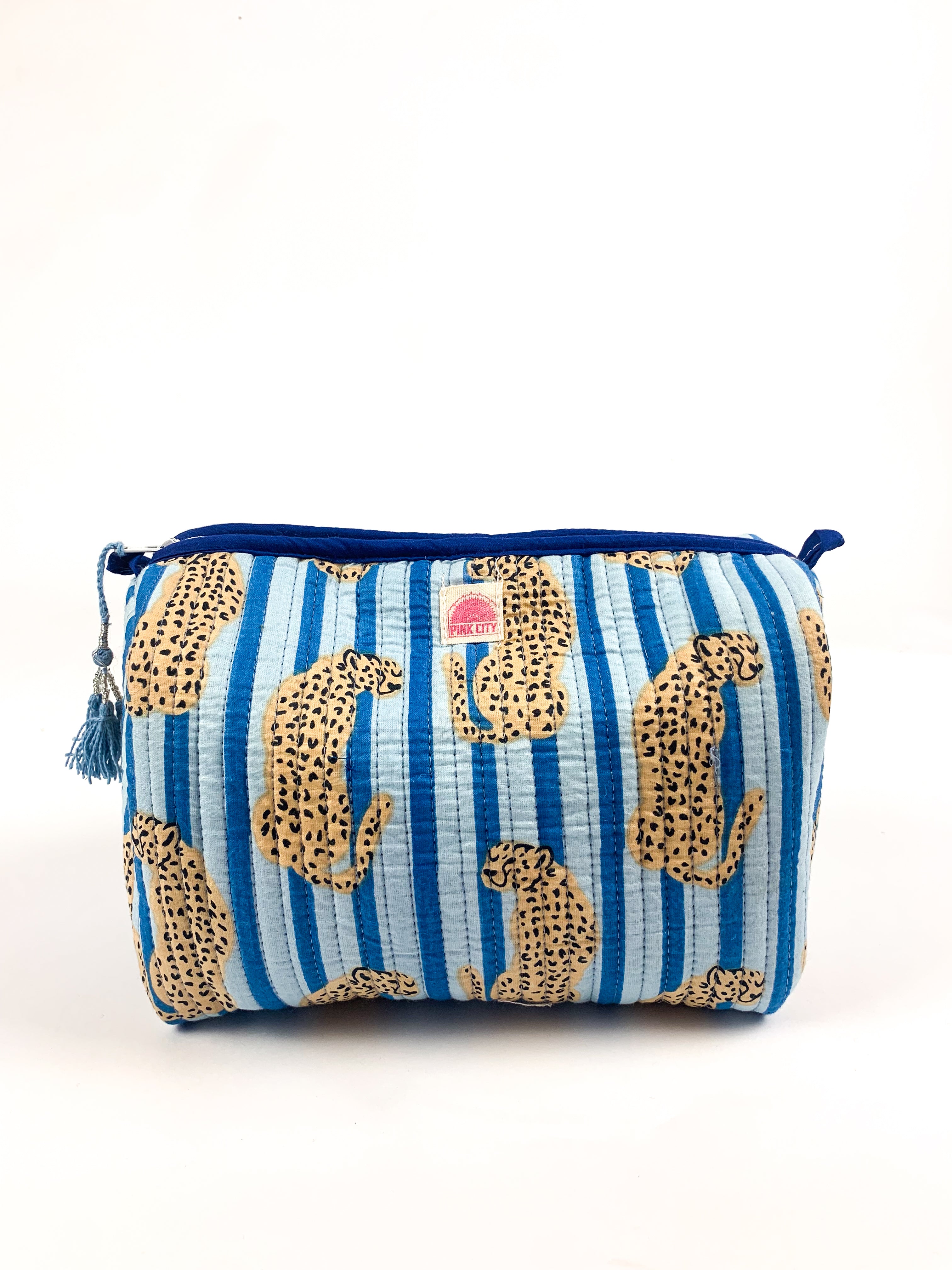 Blue Stripe Cheetah Set of 3 Washbags