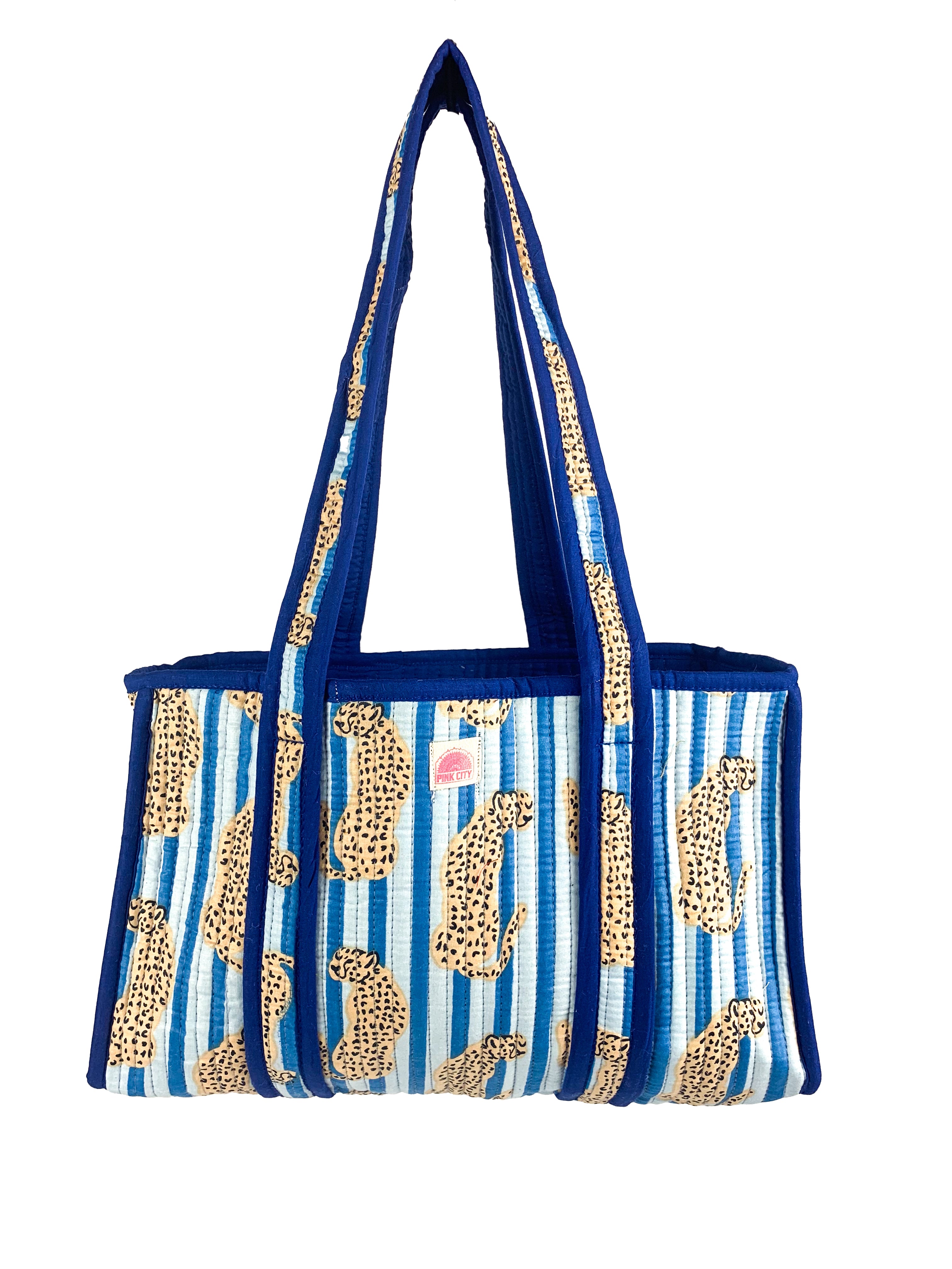 Blue Stripe Cheetah Midi Tote