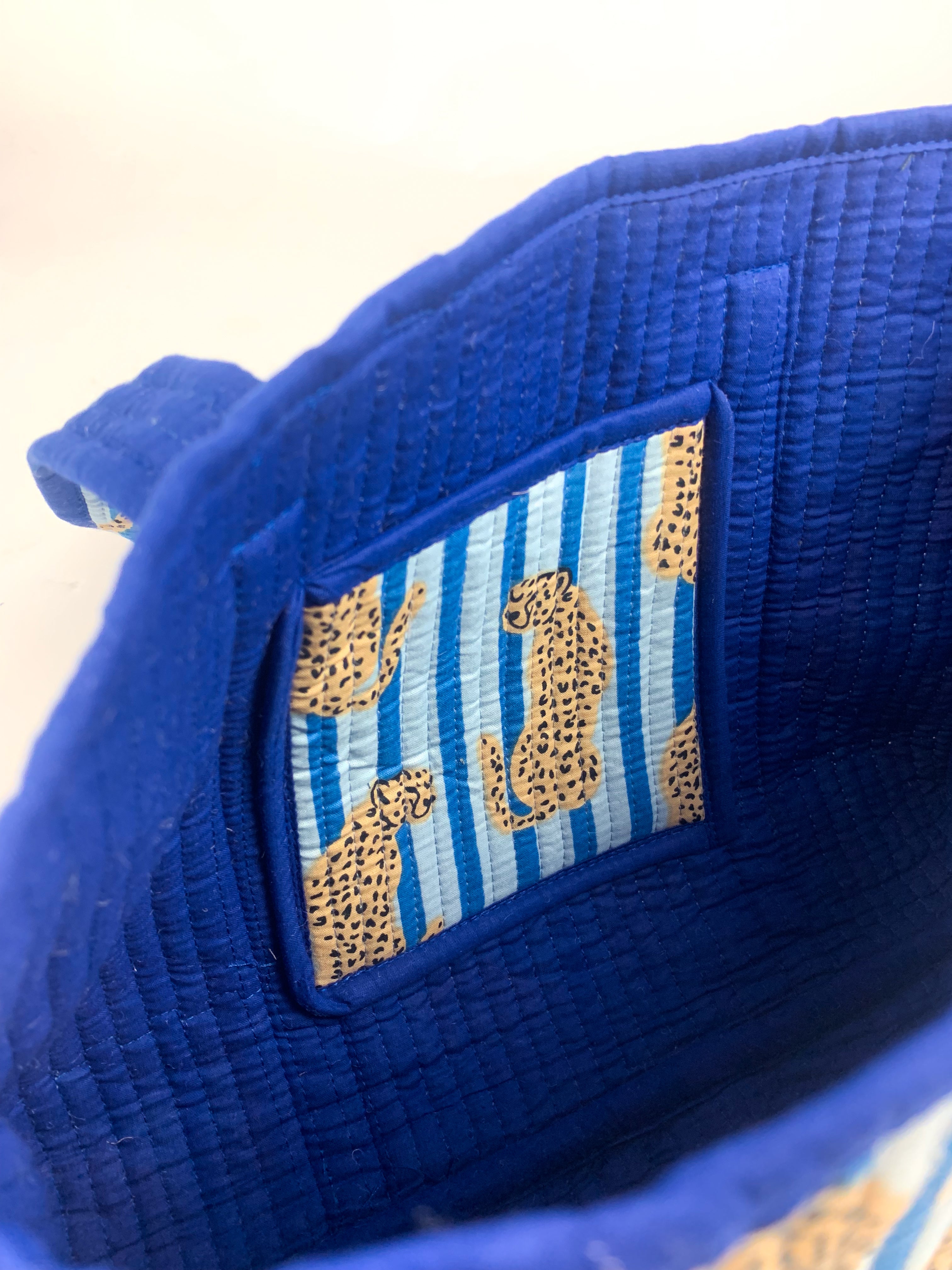 Blue Stripe Cheetah Midi Tote
